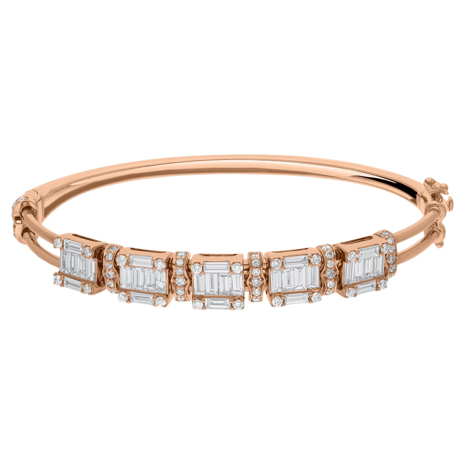 2,70 Karat Baguette-Diamant-Armreif 14 Karat Roségold Handgefertigter Schmuck