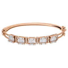 Pulsera brazalete de diamantes baguette de 2,70 quilates Oro rosa de 14 quilates Joyería hecha a mano