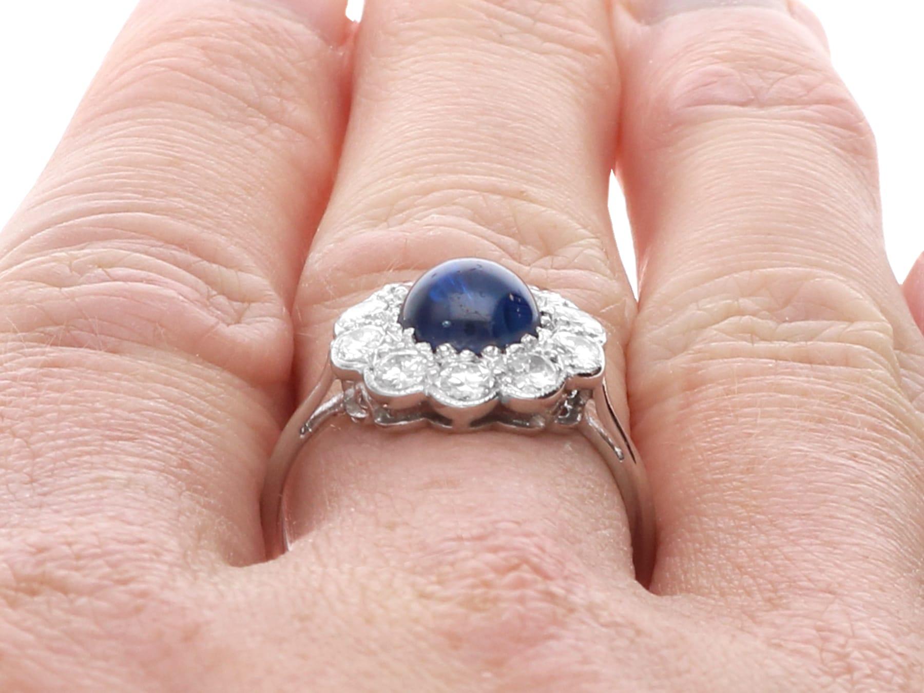 Anello con zaffiro basaltico da 2,70 carati e diamante da 1,10 carati in platino, CIRCA 1930 in vendita 6