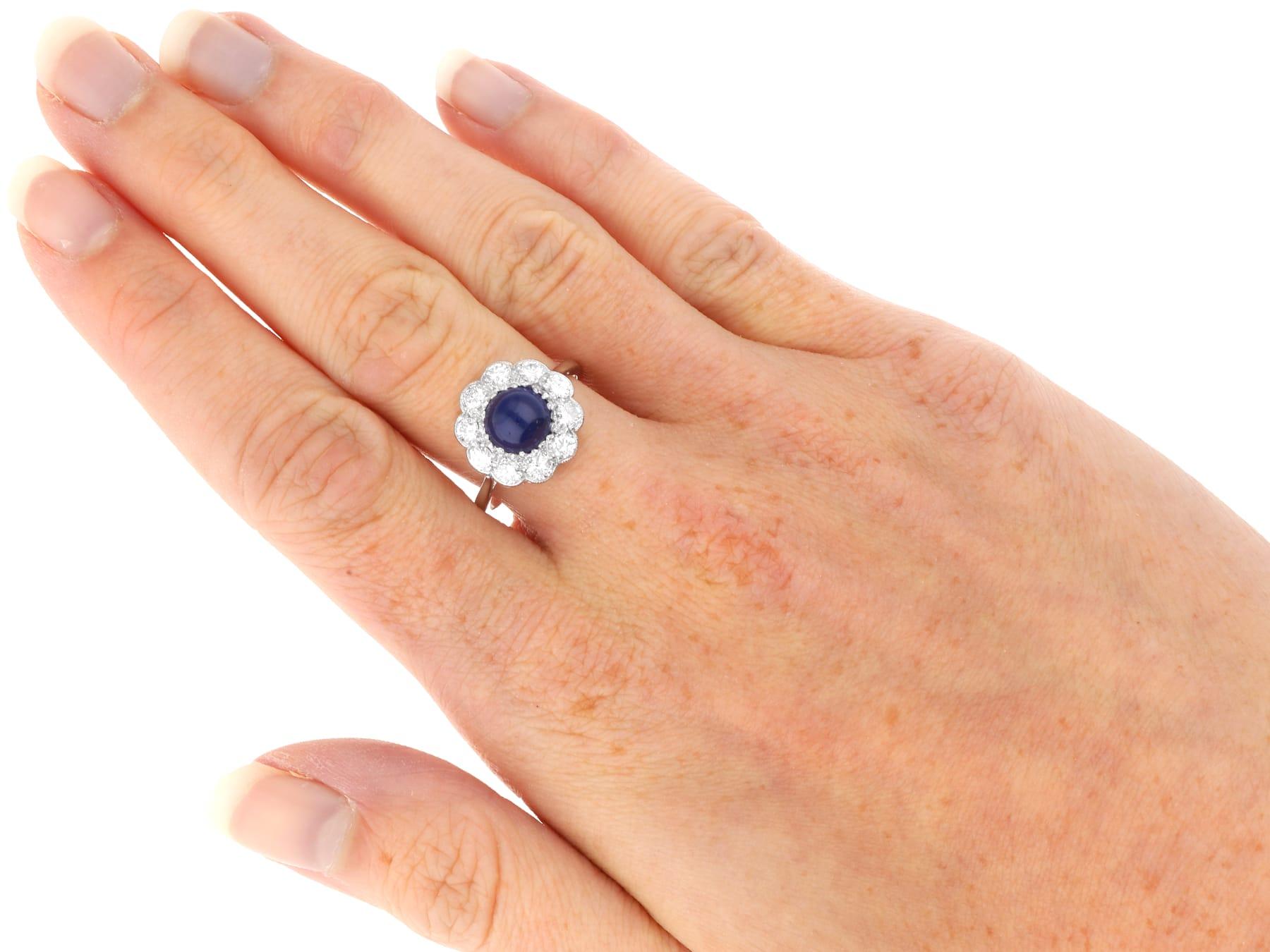 Anello con zaffiro basaltico da 2,70 carati e diamante da 1,10 carati in platino, CIRCA 1930 in vendita 4