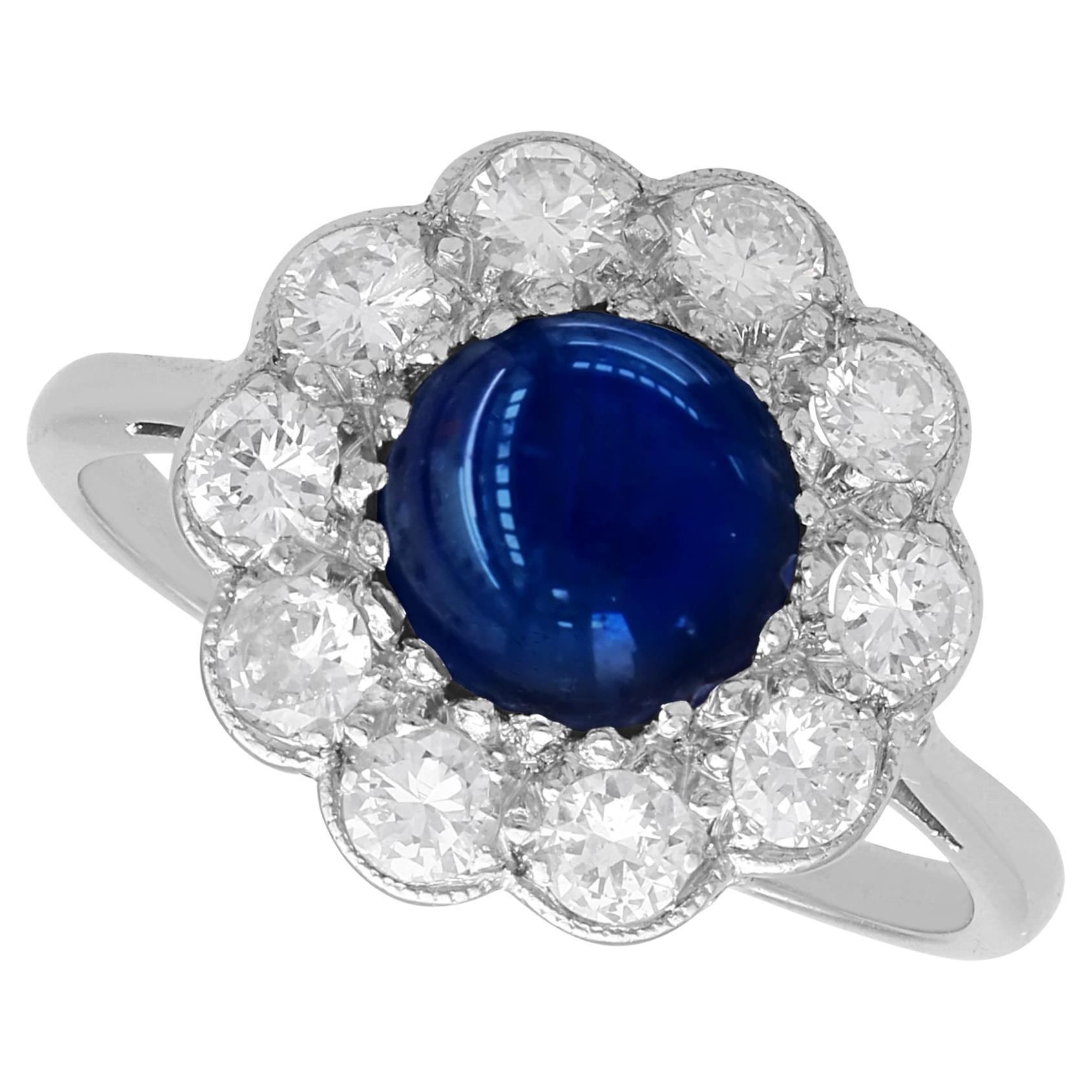 2.70 Carat Basaltic Sapphire 1.10 Carat Diamond Platinum Dress Ring Circa 1930