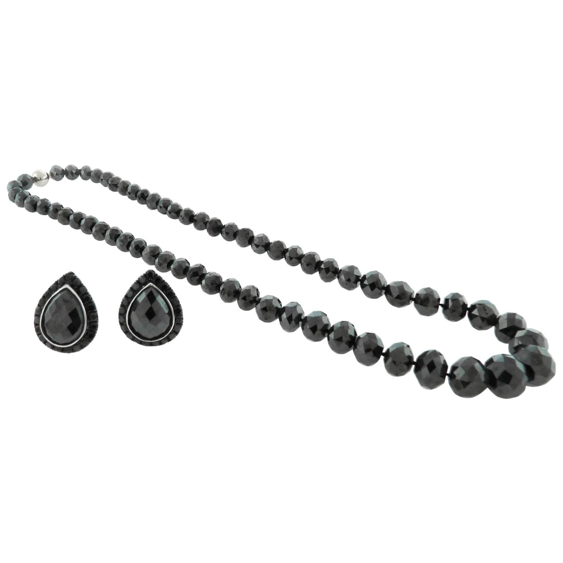 Spectra Fine Jewelry 270 Carats Black Diamond Necklace and Earrings Set For Sale at 1stDibs
