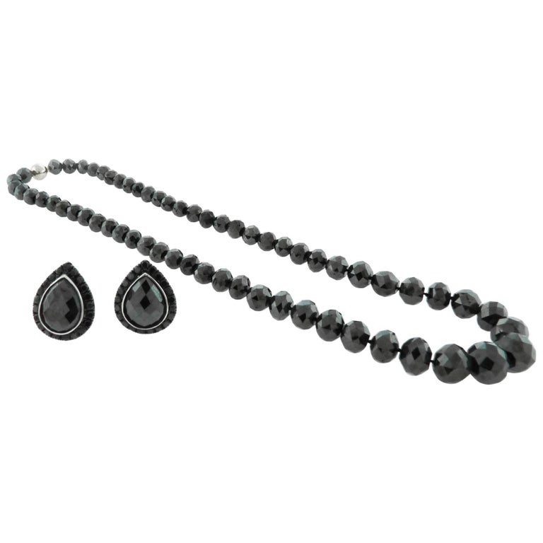 Spectra Fine Jewelry 270 Carats Black Diamond Necklace and Earrings Set