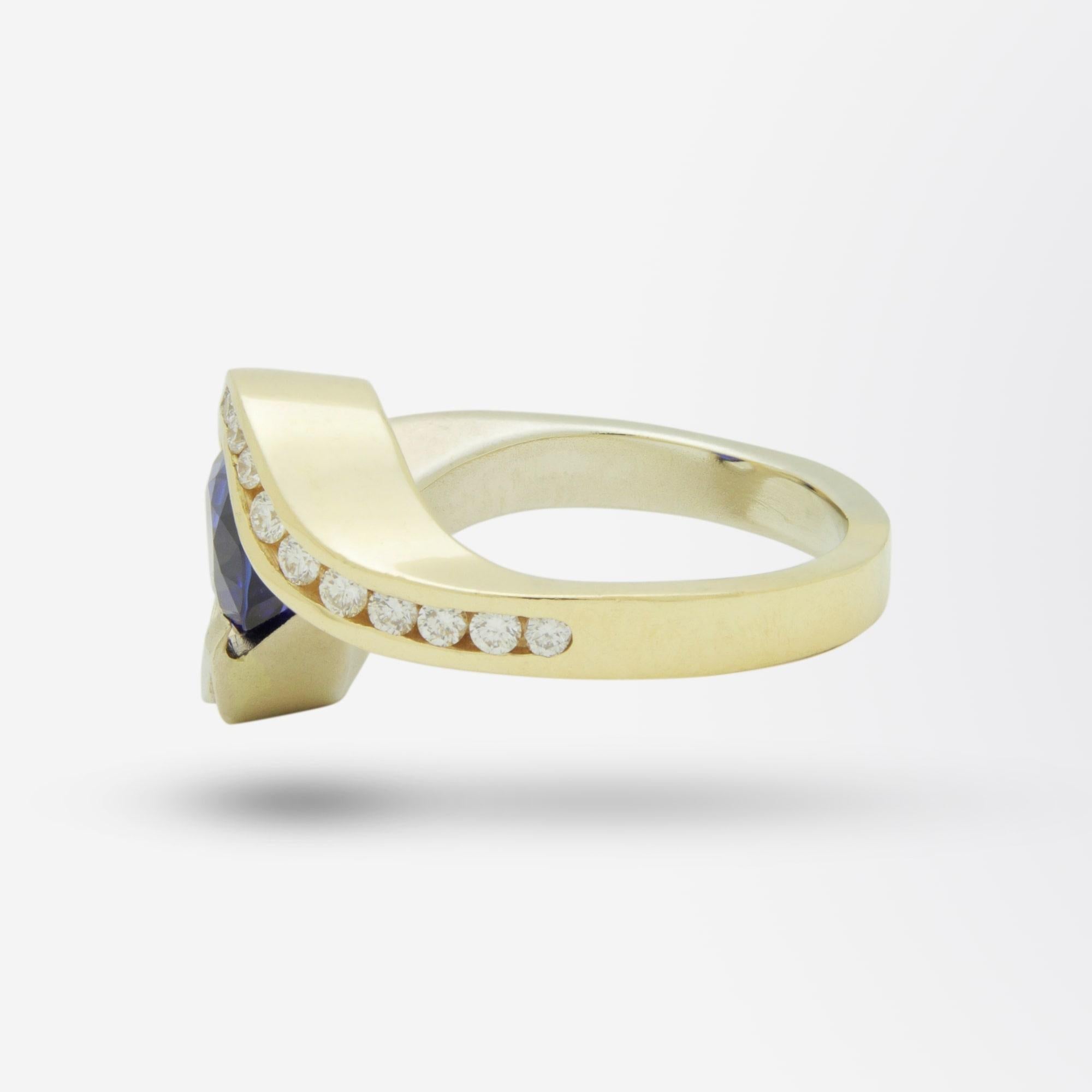 Brilliant Cut 2.70 Carat Blue Ceylon Sapphire & Diamond Ring For Sale