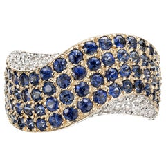 Anello a fascia con diamante e zaffiro blu da 2,70 carati, in oro, a forma di cupola