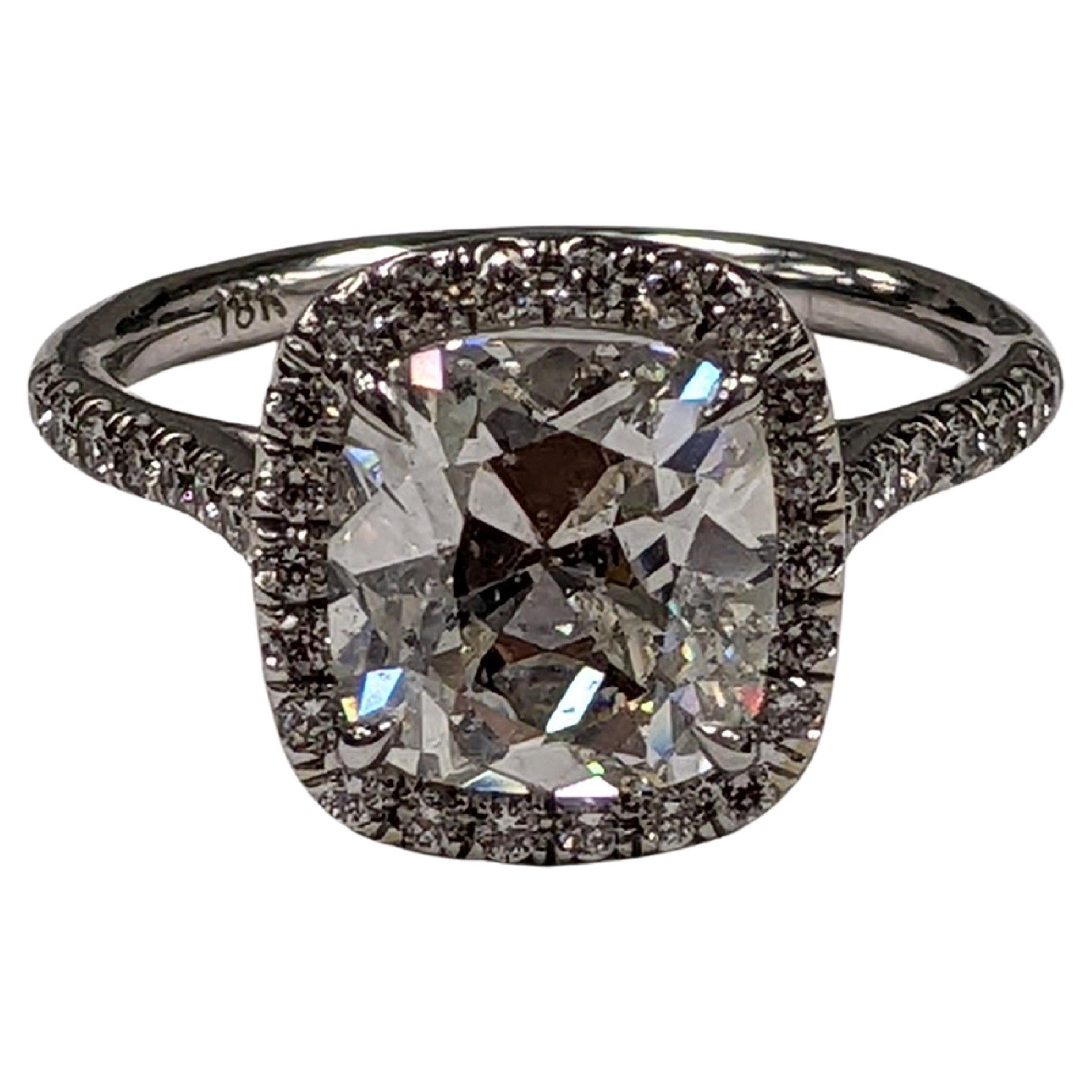 2.70 Carat Cushion 'GIA Certified' Mounted on 18KT White Gold Ring For Sale