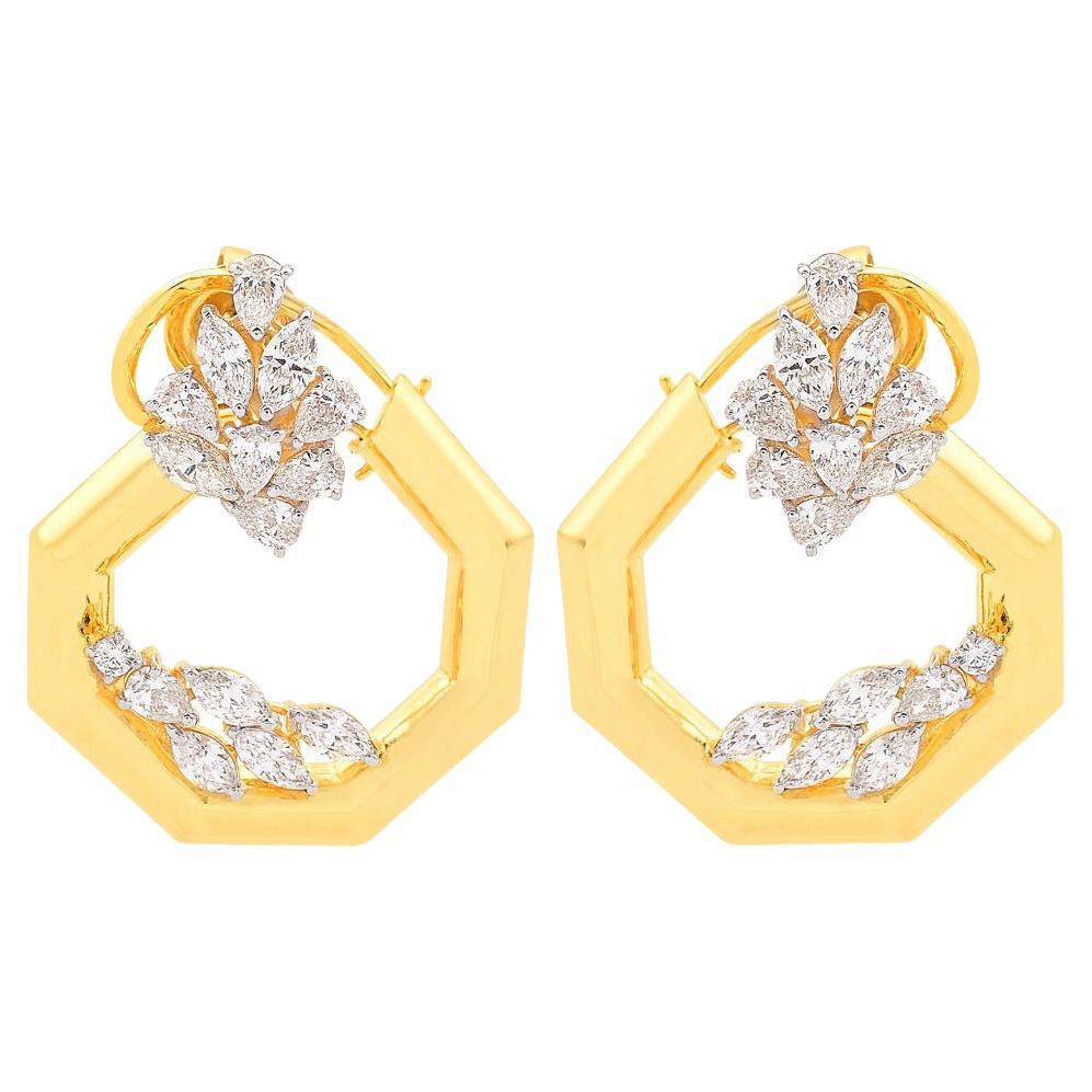 2.70 Carat Diamond 14 Karat Yellow Gold Hexagon Earrings