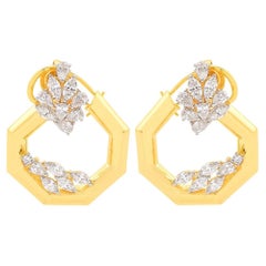 2.70 Carat Diamond 14 Karat Yellow Gold Hexagon Earrings
