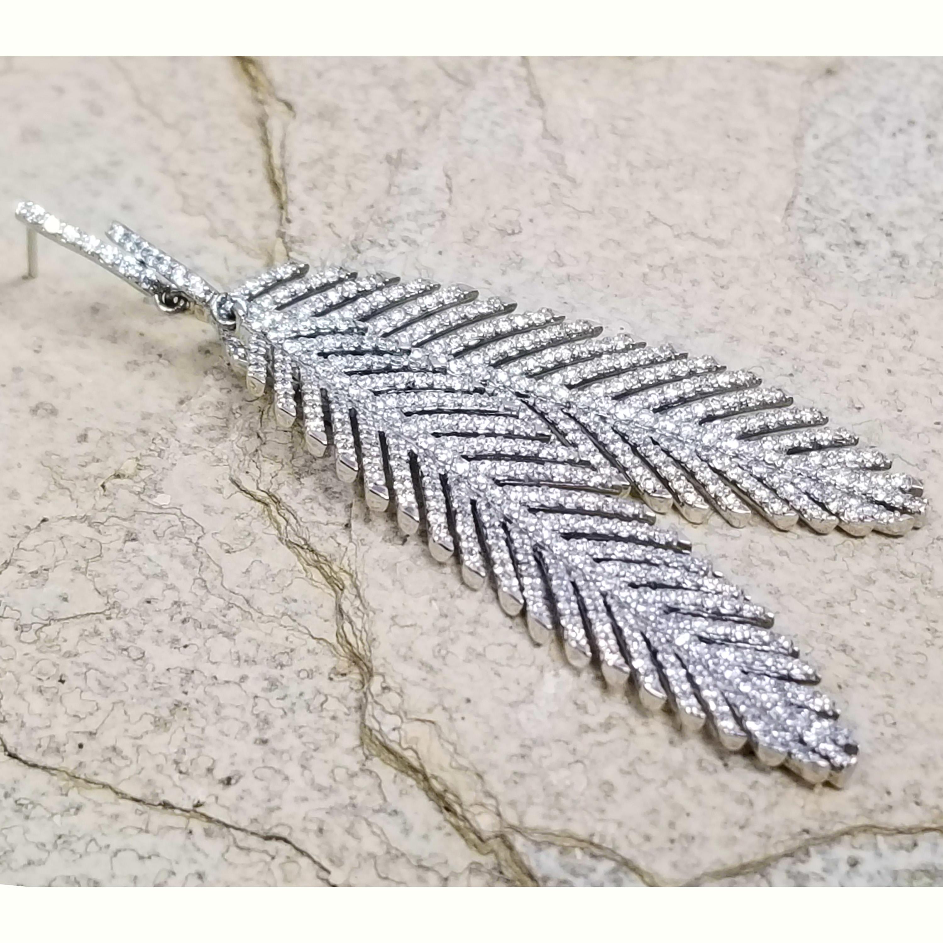 Contemporary 2.70 Carat Diamond and Platinum Handmade Feather Earrings by Dan Peligrad