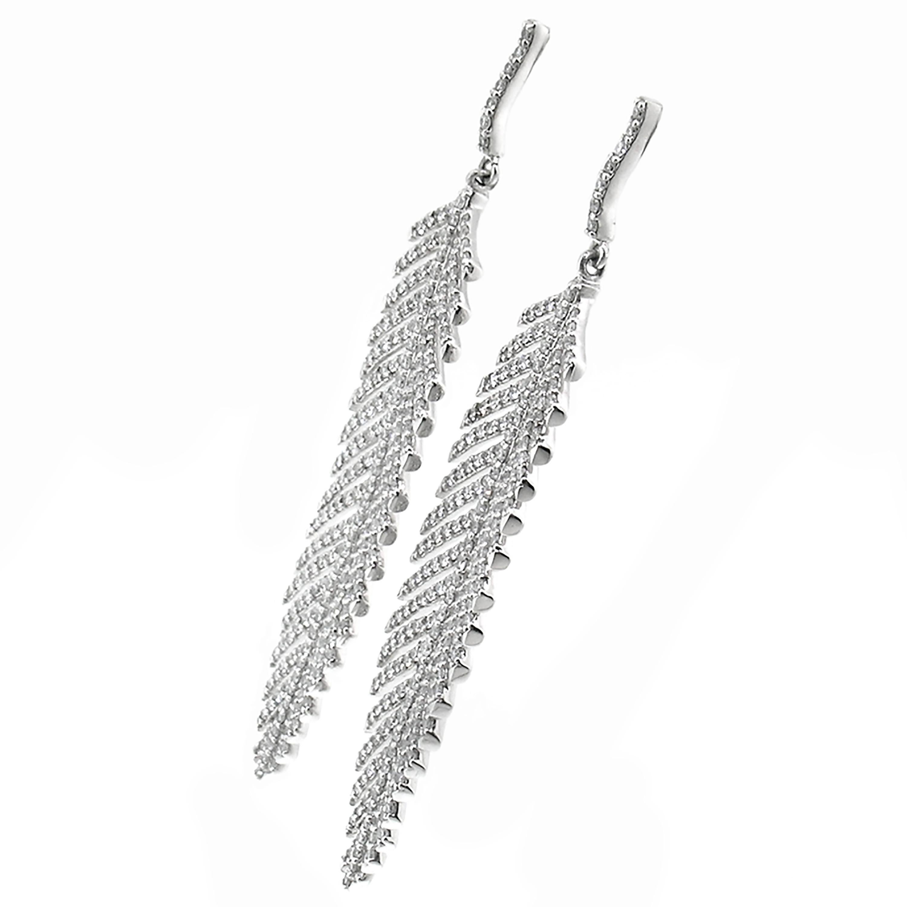 Round Cut 2.70 Carat Diamond and Platinum Handmade Feather Earrings by Dan Peligrad