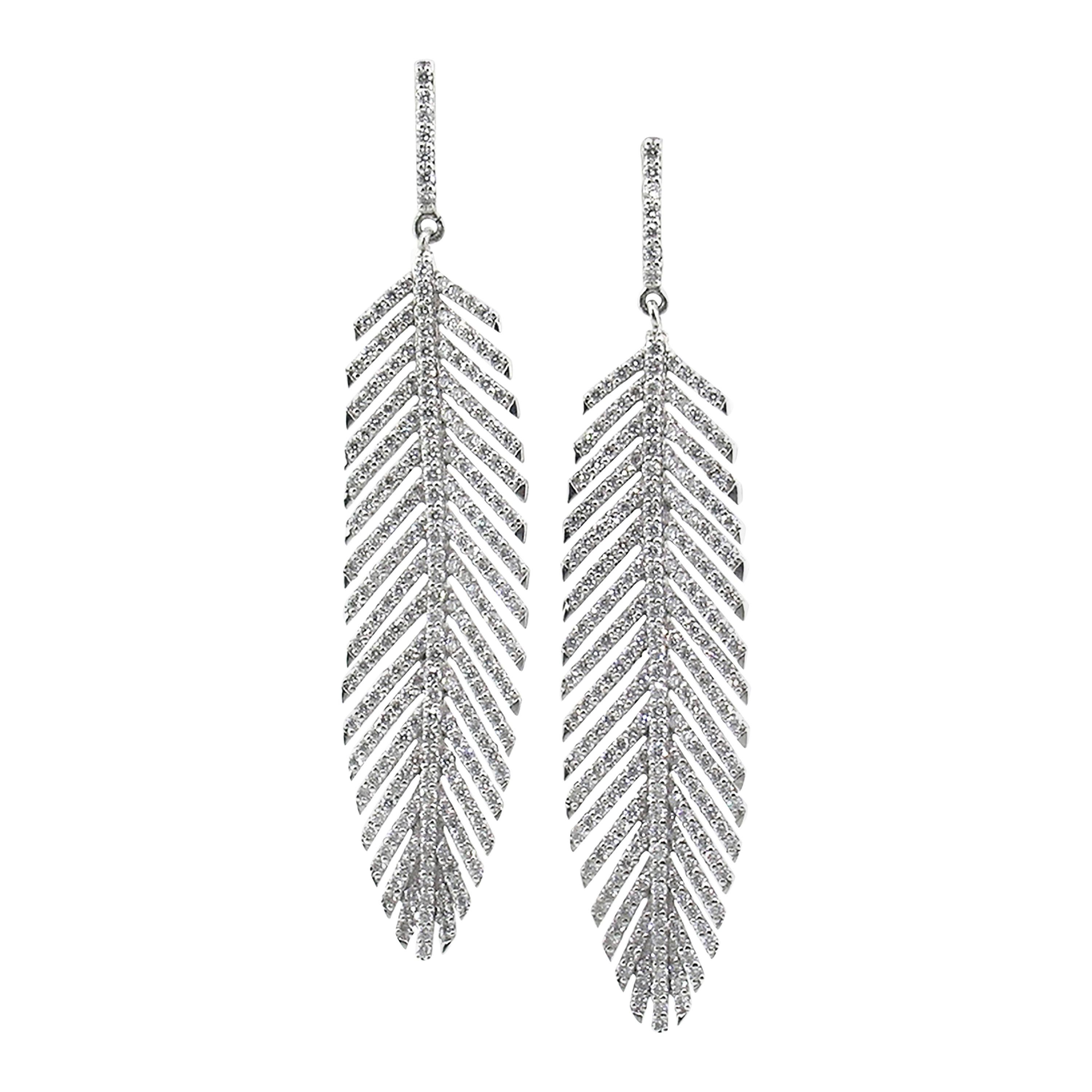 2.70 Carat Diamond and Platinum Handmade Feather Earrings by Dan Peligrad