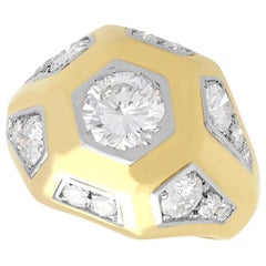 Vintage French 2.70 Carat Diamond and Yellow Gold Signet Style Ring Circa 1960
