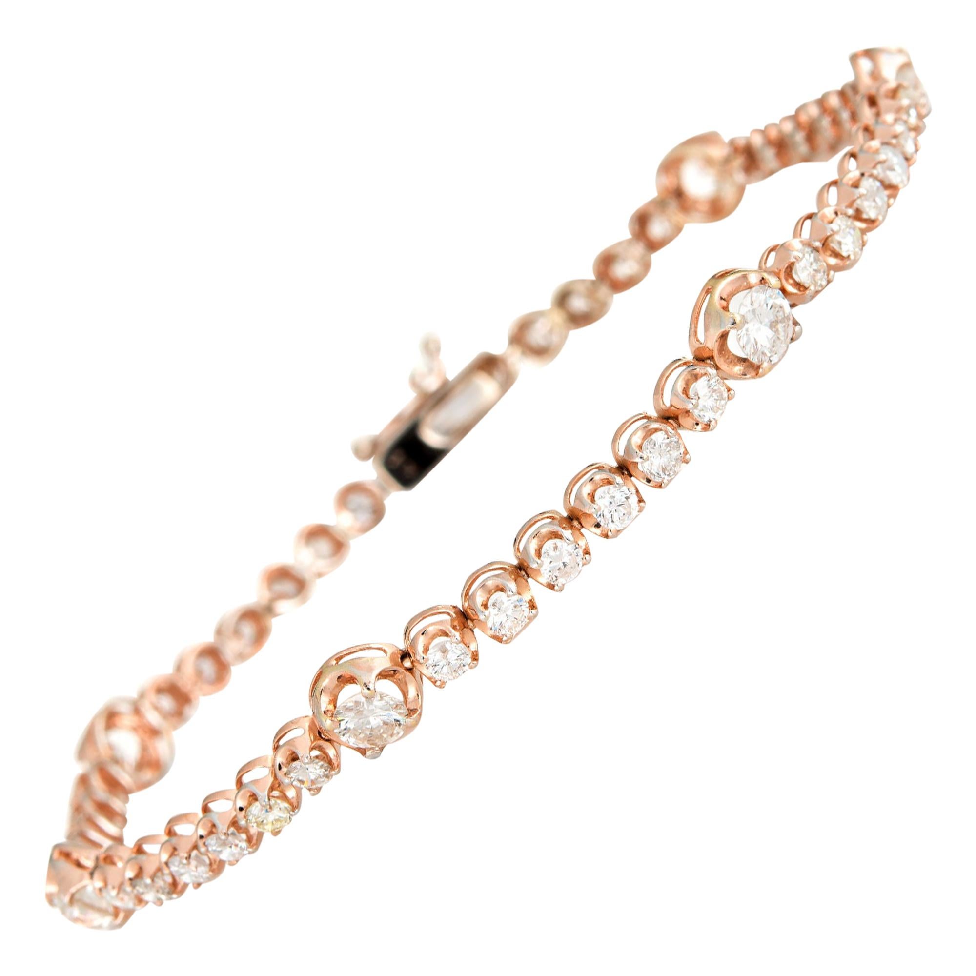 2.70 Carat Diamond Bracelet 14 Karat Rose Gold Tennis Line Estate Fine Jewelry