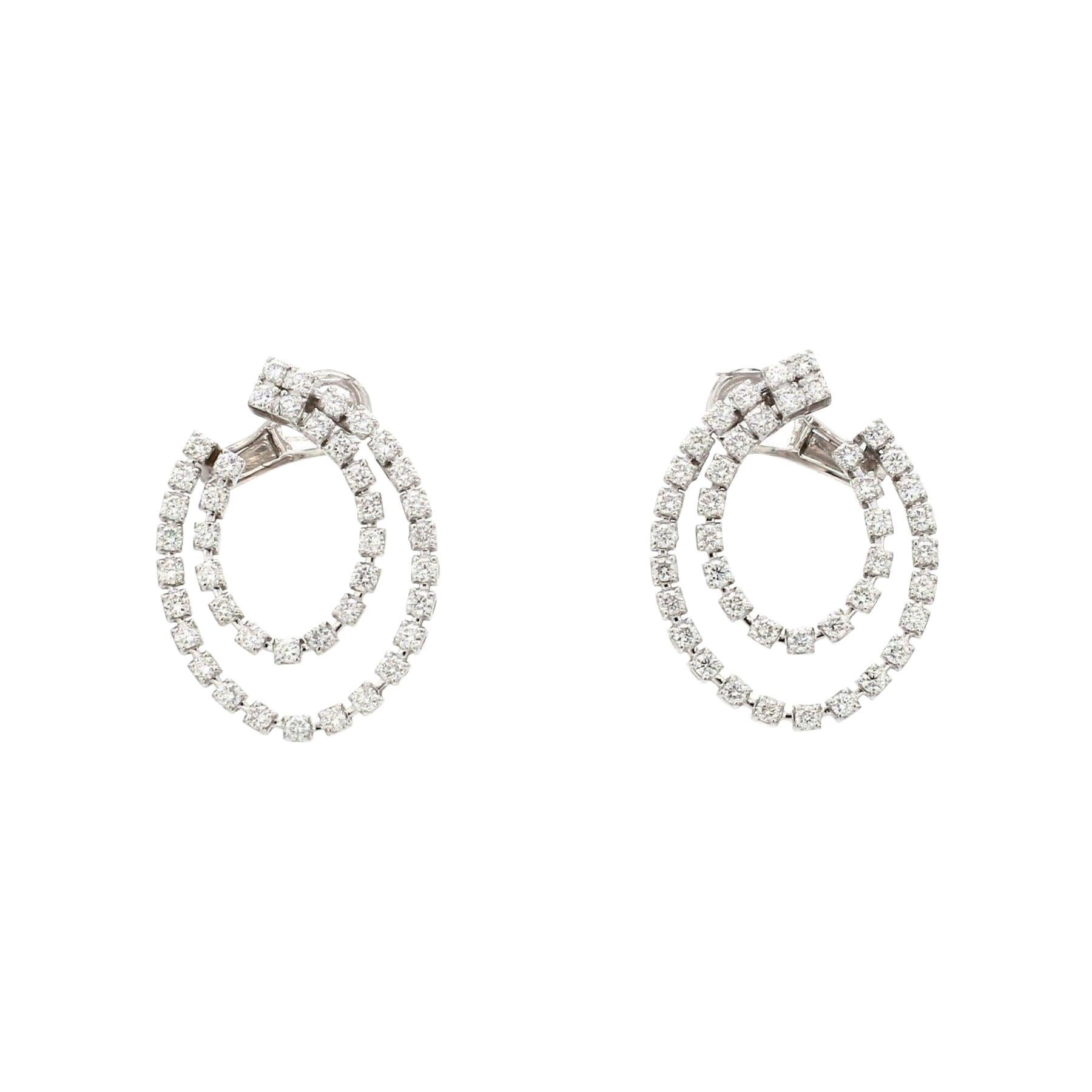 2.70 Carat Diamond Chain 14 Karat Gold Hoop Earrings For Sale