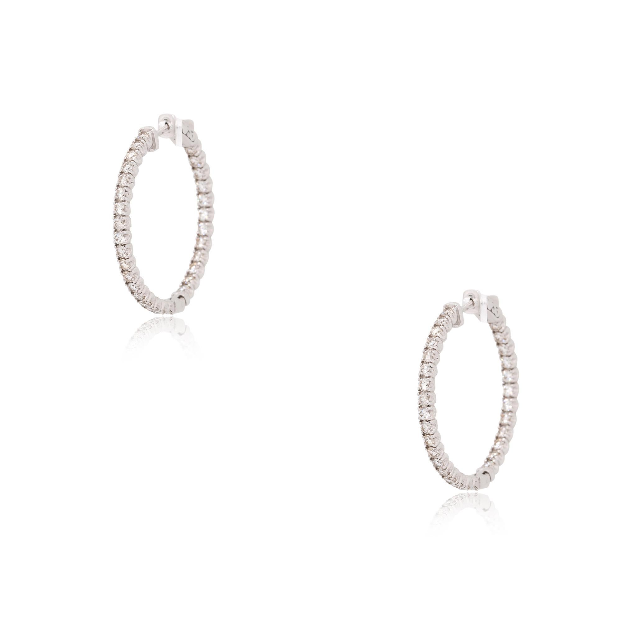 Round Cut 2.70 Carat Diamond Inside Out Hoop Earrings 14 Karat in Stock For Sale