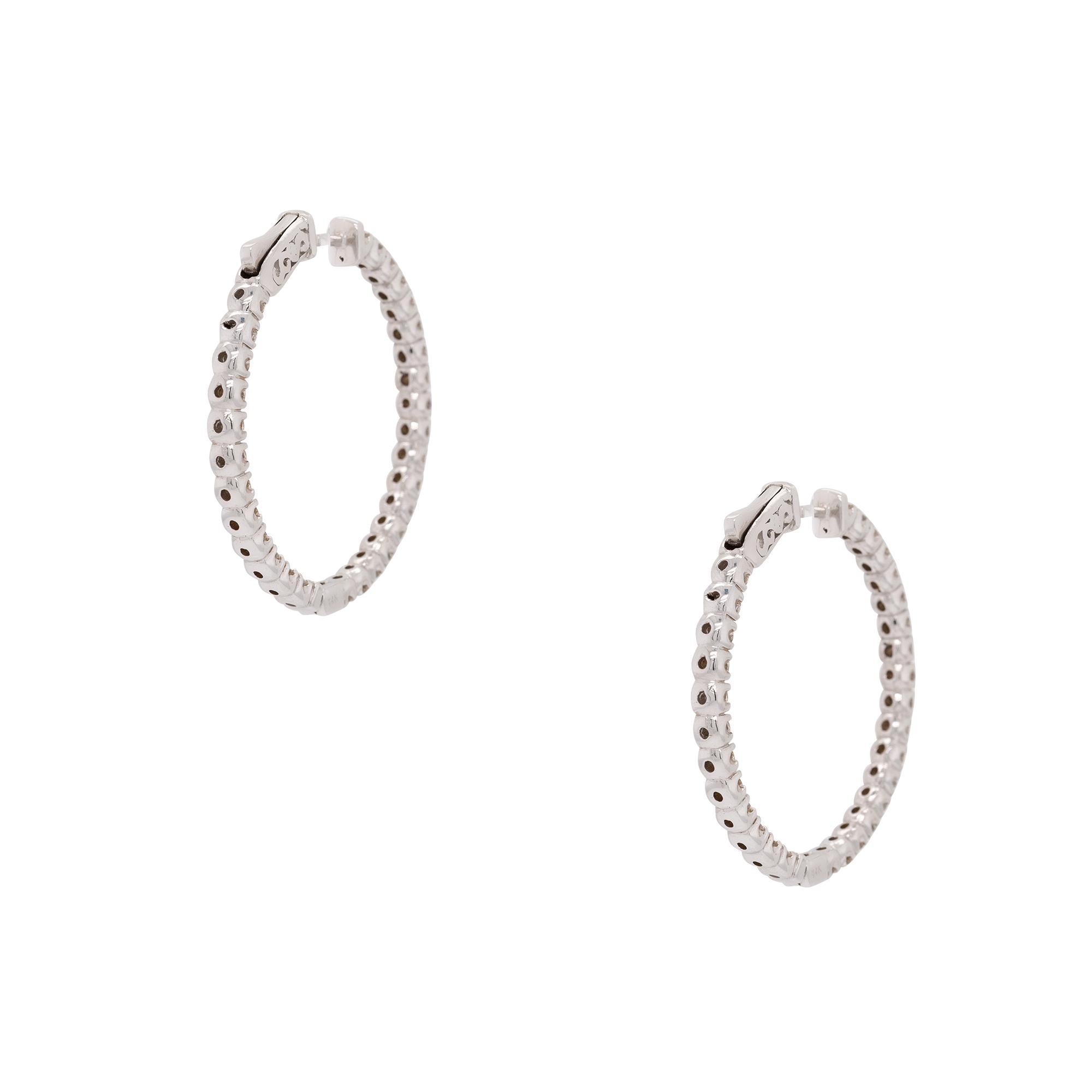 Women's 2.70 Carat Diamond Inside Out Hoop Earrings 14 Karat in Stock For Sale
