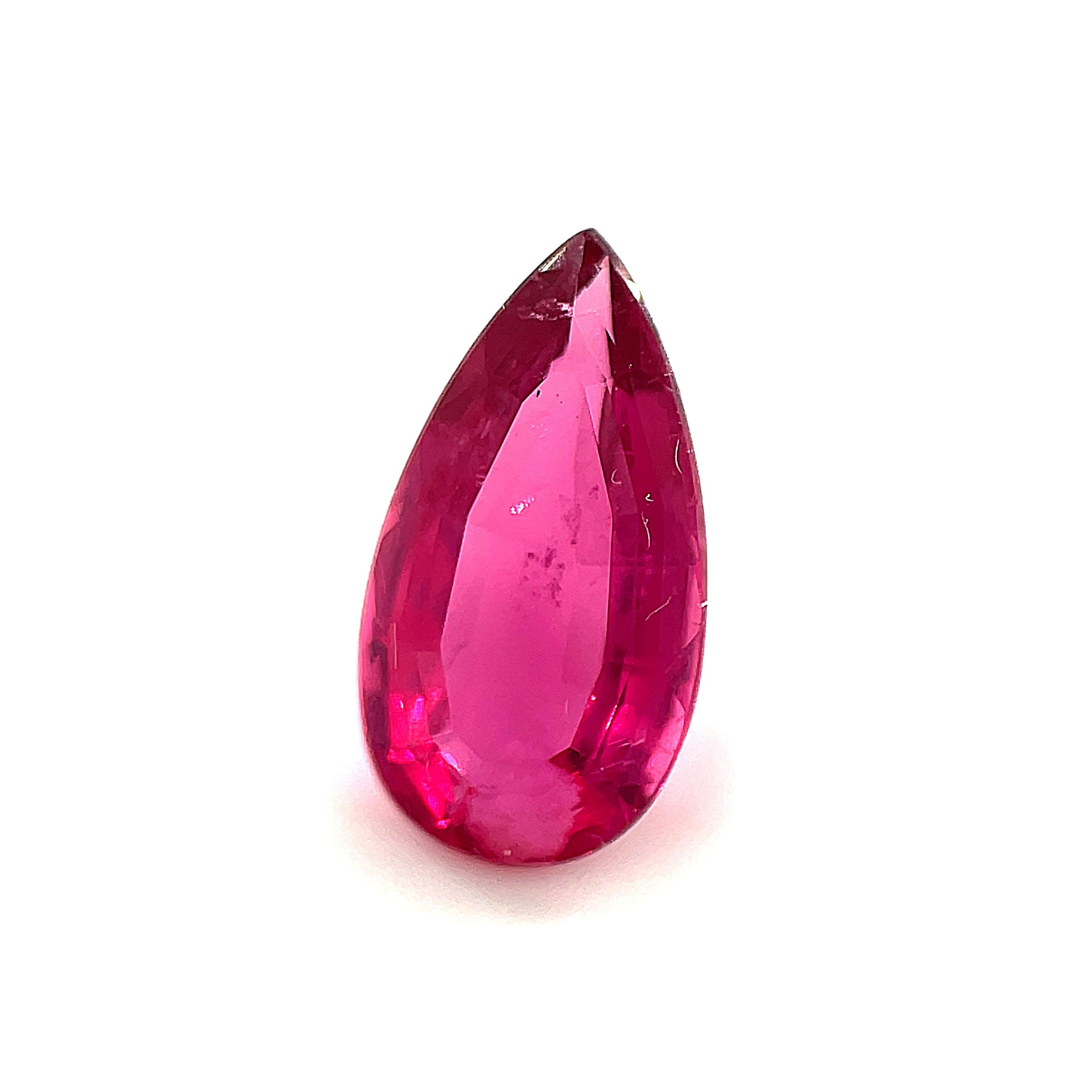 2.70 Carat Elongated Pear Shape Rubellite Tourmaline, Unset Loose Gemstone For Sale 1