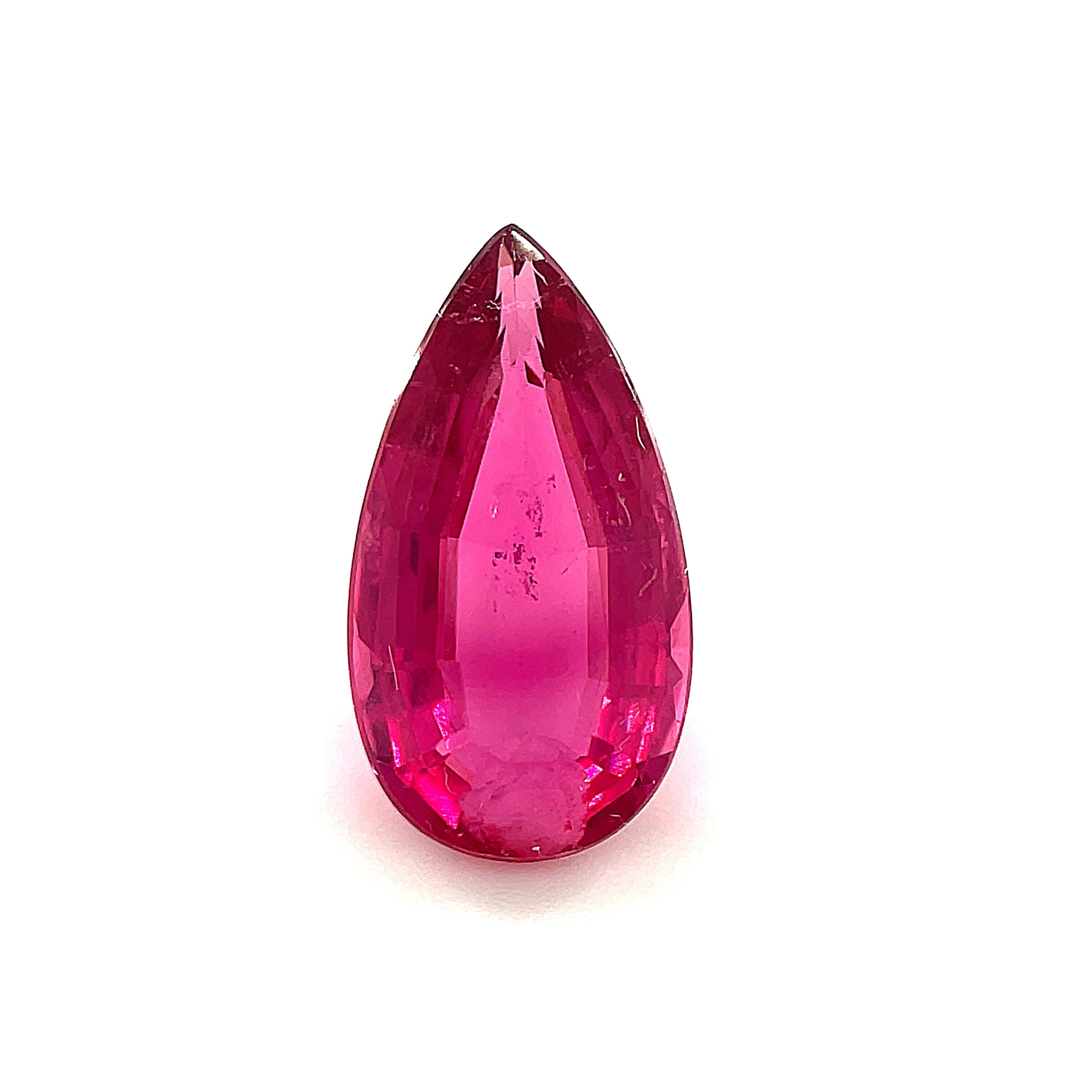 2.70 Carat Elongated Pear Shape Rubellite Tourmaline, Unset Loose Gemstone In New Condition For Sale In Los Angeles, CA