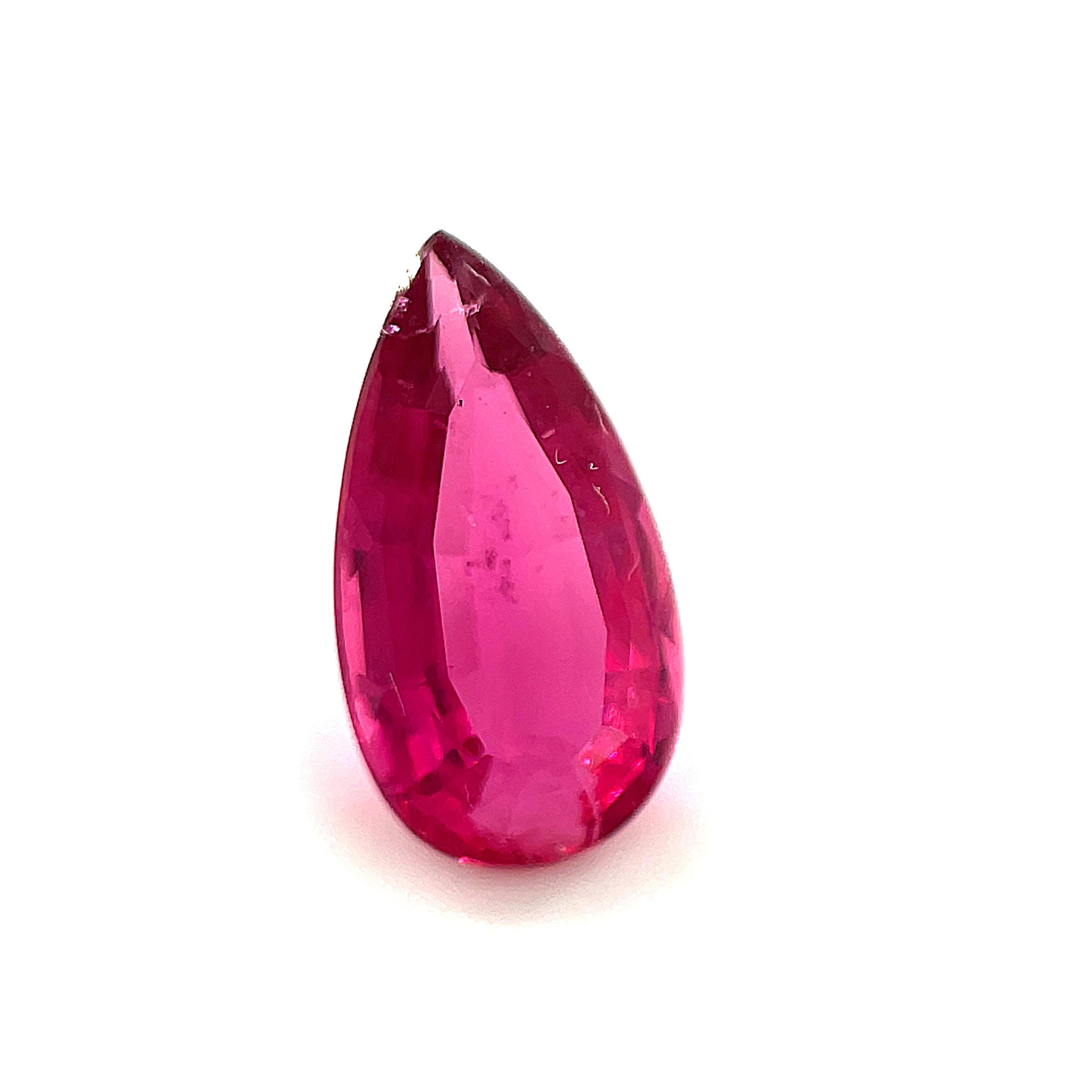 Women's 2.70 Carat Elongated Pear Shape Rubellite Tourmaline, Unset Loose Gemstone For Sale