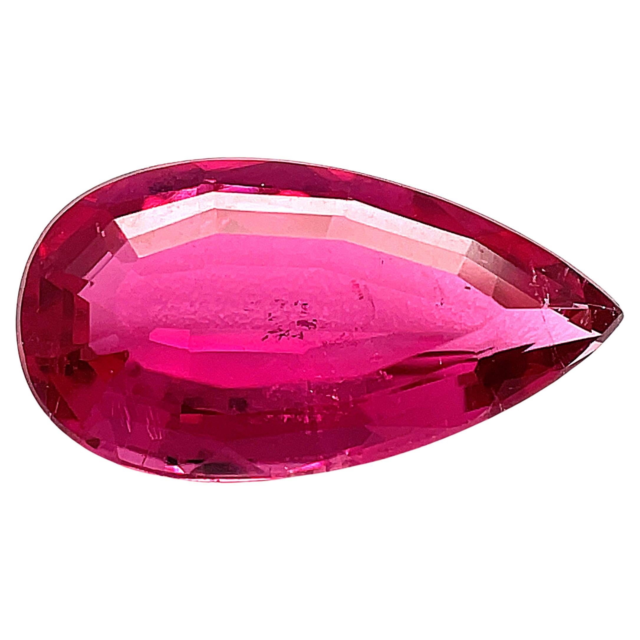 2.70 Carat Elongated Pear Shape Rubellite Tourmaline, Unset Loose Gemstone For Sale