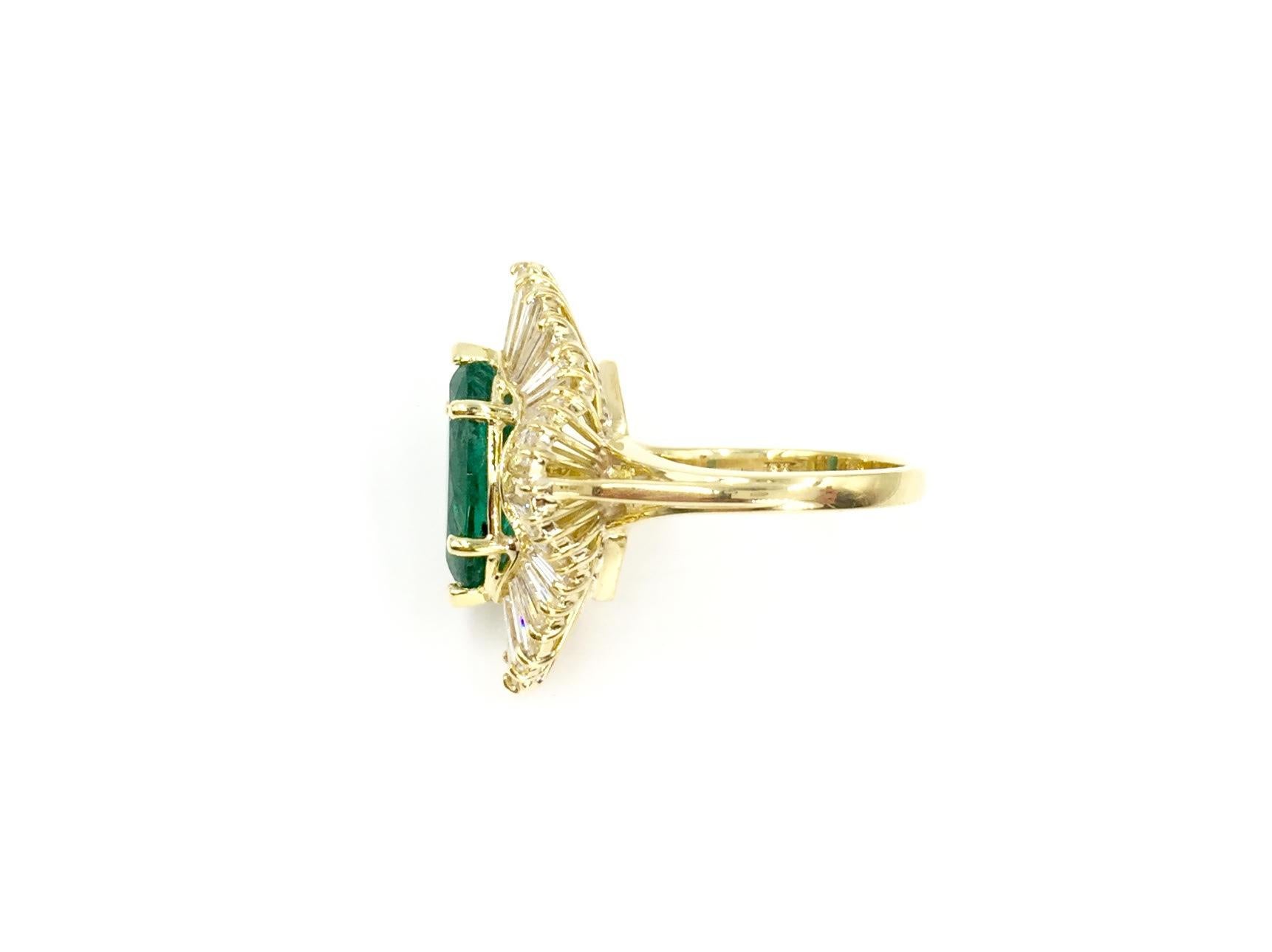 Women's or Men's 2.70 Carat Emerald Ballerina Style Diamond Cocktail Ring