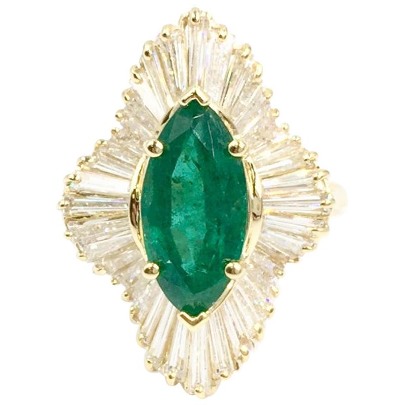 2.70 Carat Emerald Ballerina Style Diamond Cocktail Ring