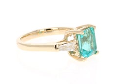 2.70 Carat Emerald Cut Apatite Diamond 14 Karat Yellow Gold Three-Stone Ring