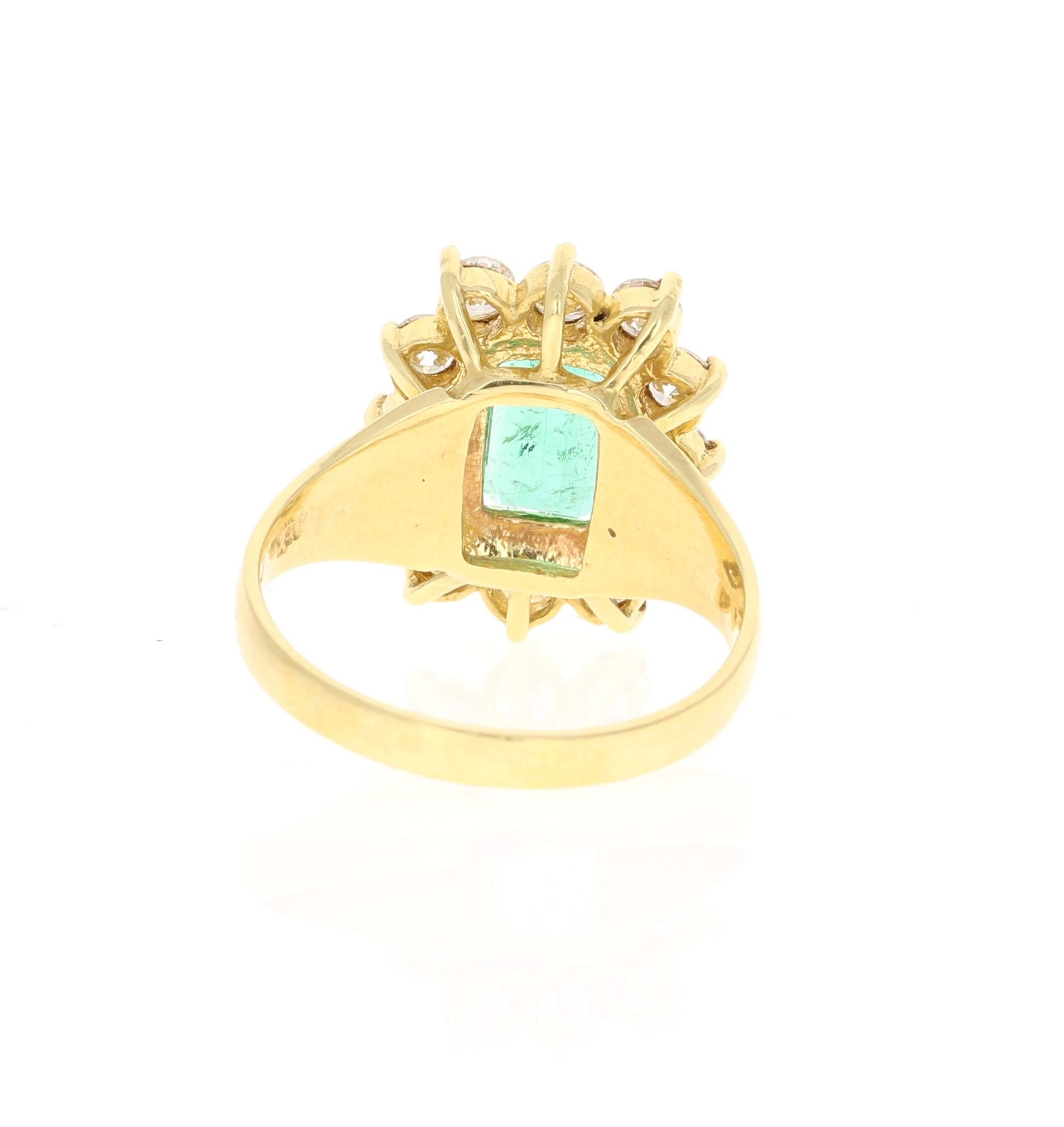 Emerald Cut 2.70 Carat Emerald Diamond 18 Karat Yellow Gold Ring For Sale