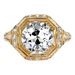 2.70 Carat GIA Certified Old European Cut Diamond 18 Karat Yellow Gold Ring