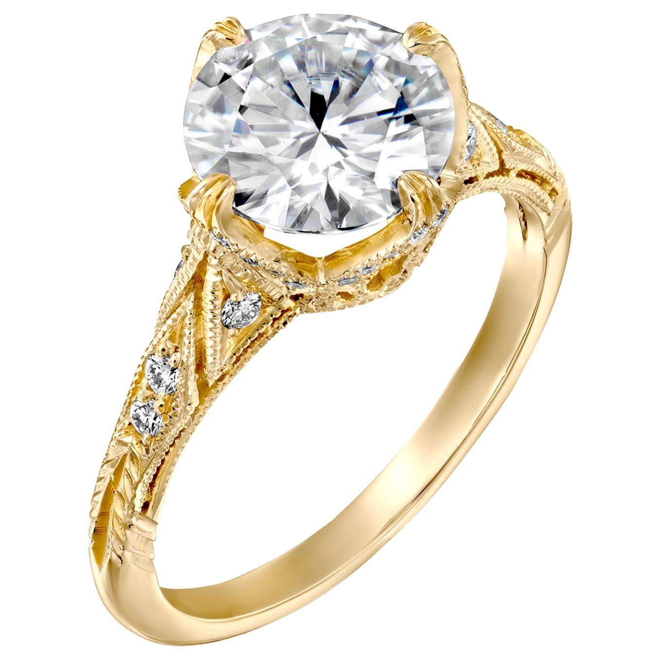 2.70 Carat GIA Vintage Engagement Ring, Round Brilliant Diamond Ring 18 Karat