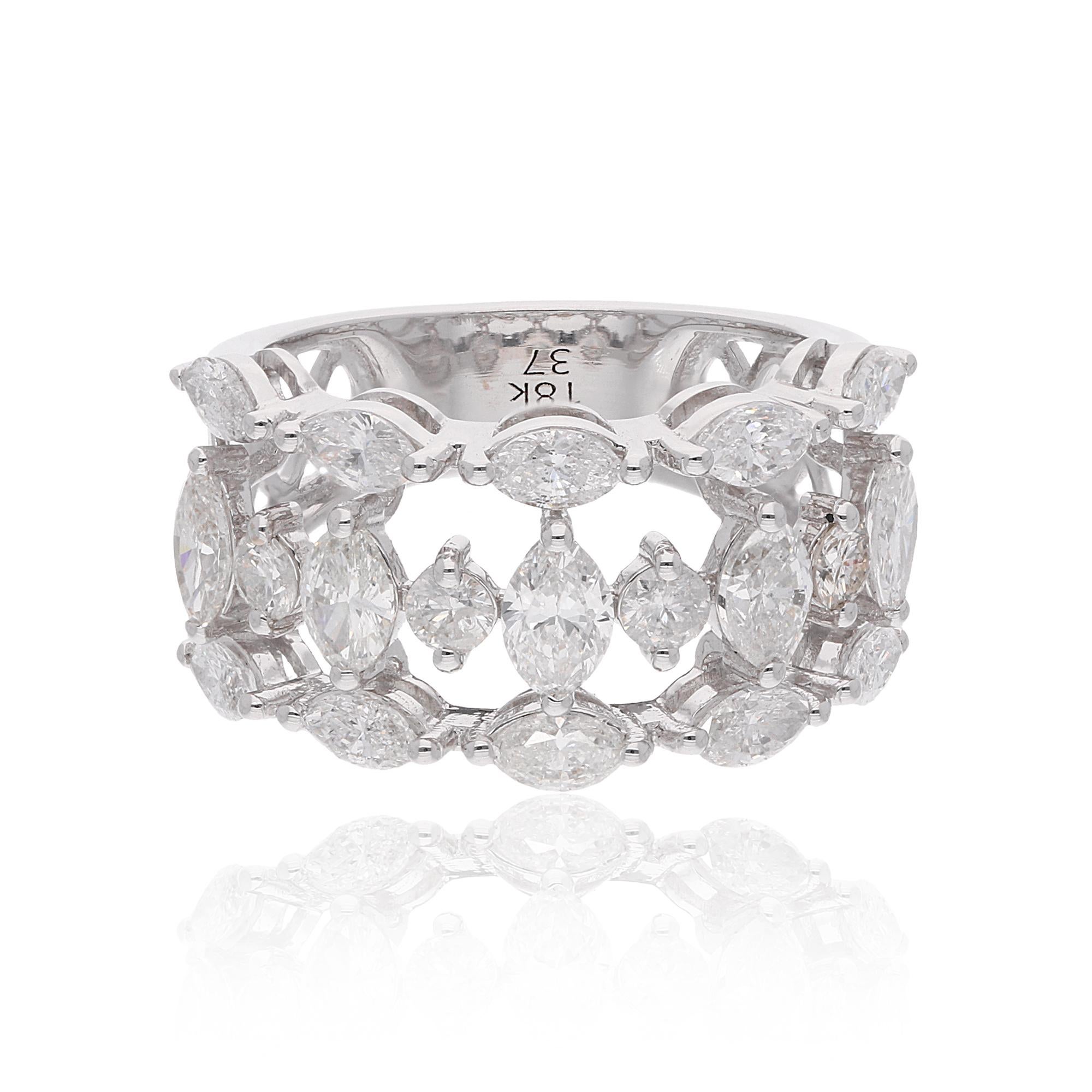 Women's 2.70 Carat Marquise & Round Diamond Ring 14 Karat White Gold Handmade Jewelry For Sale
