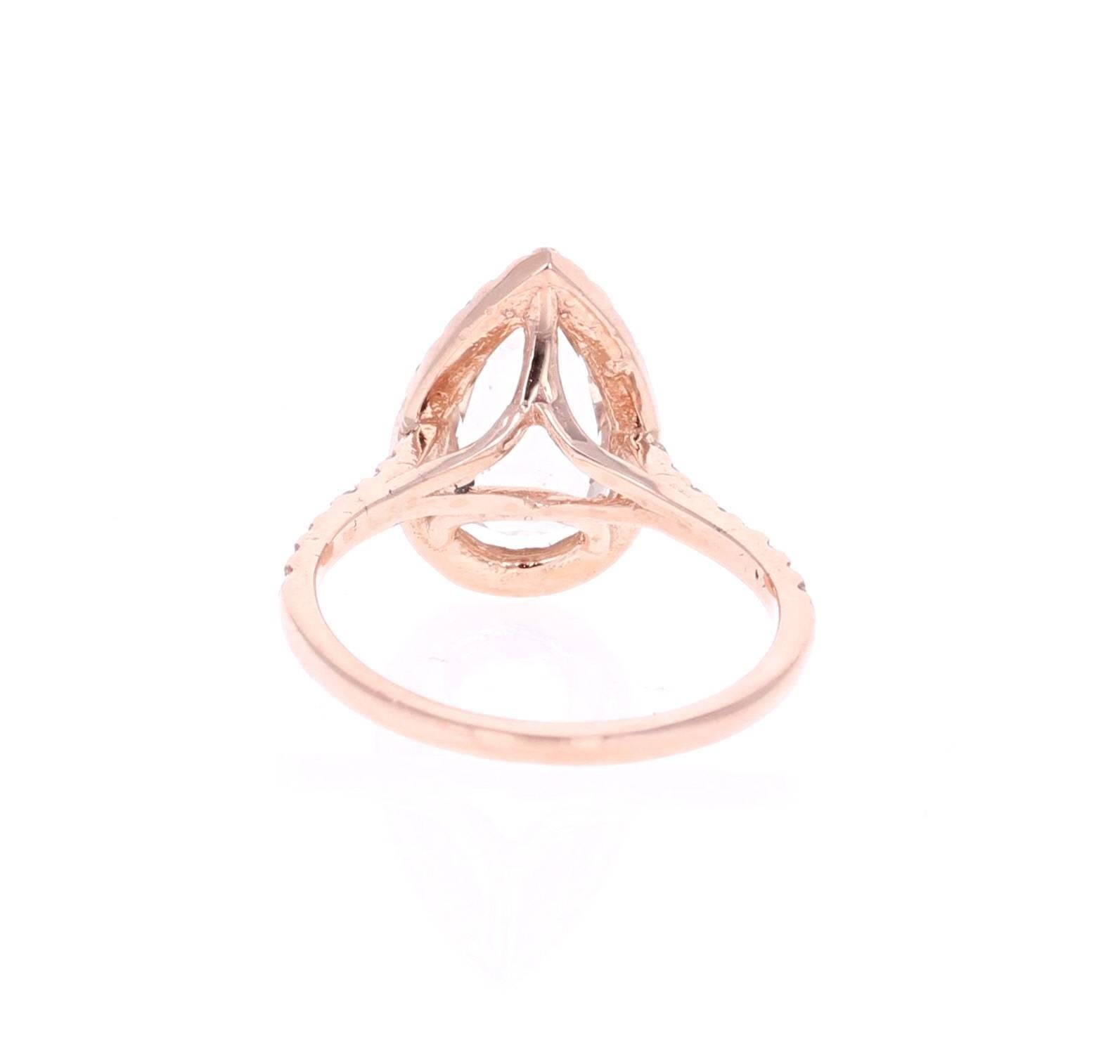 Pear Cut 2.70 Carat Morganite and Diamond 14 Karat Rose Gold Engagement Ring For Sale