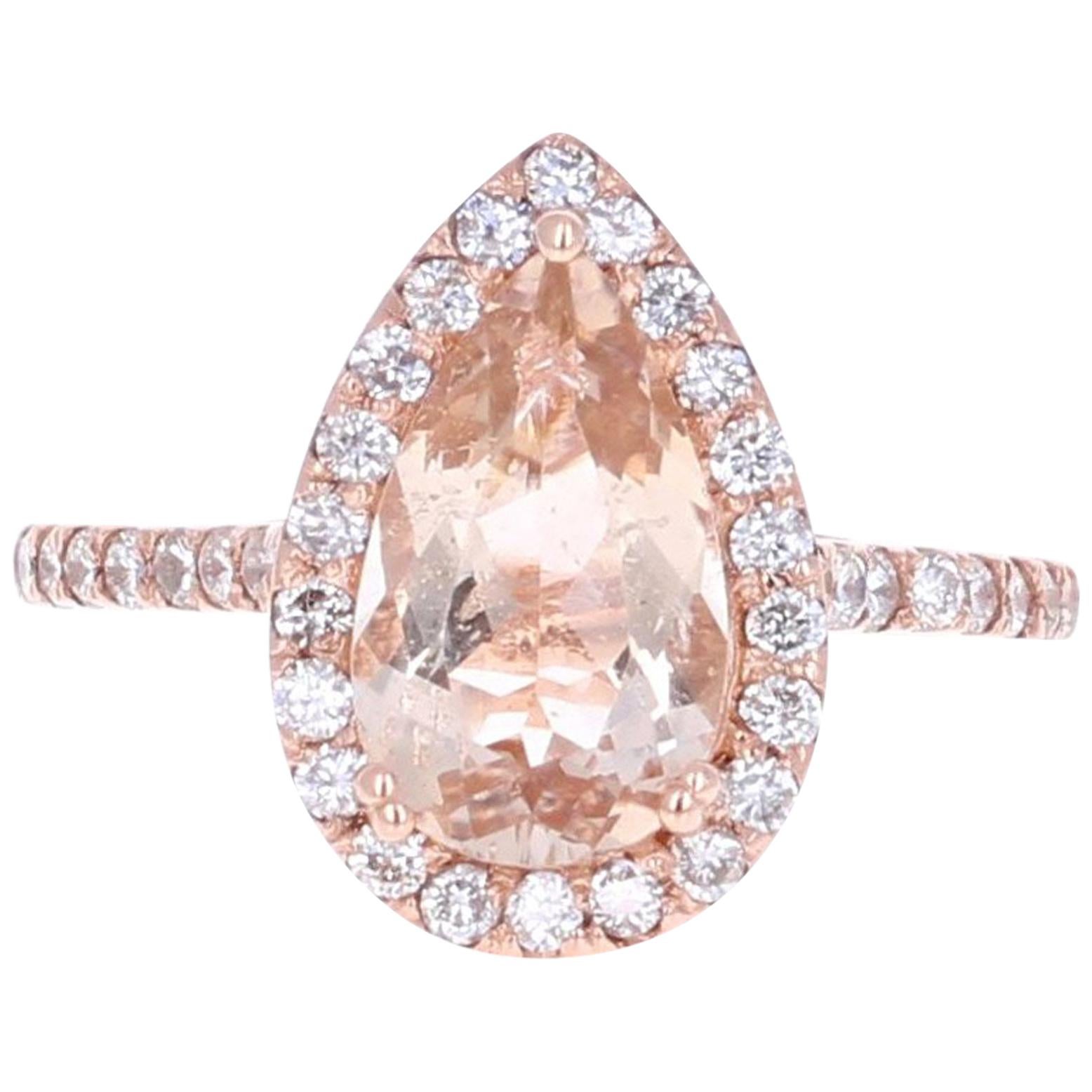 Anillo de compromiso de oro rosa de 14 quilates con morganita y diamantes de 2,70 quilates