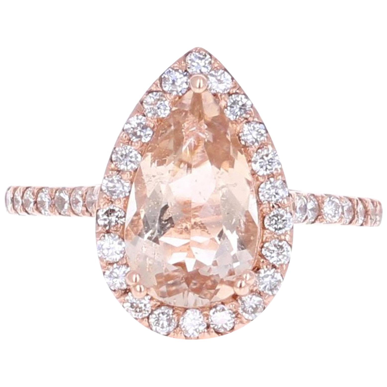 Bague de fiançailles en or rose 14 carats avec diamants et morganite de 2,70 carats