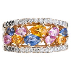 2.70 Carat Multi Color Pear Sapphire Diamond Gold Band Ring