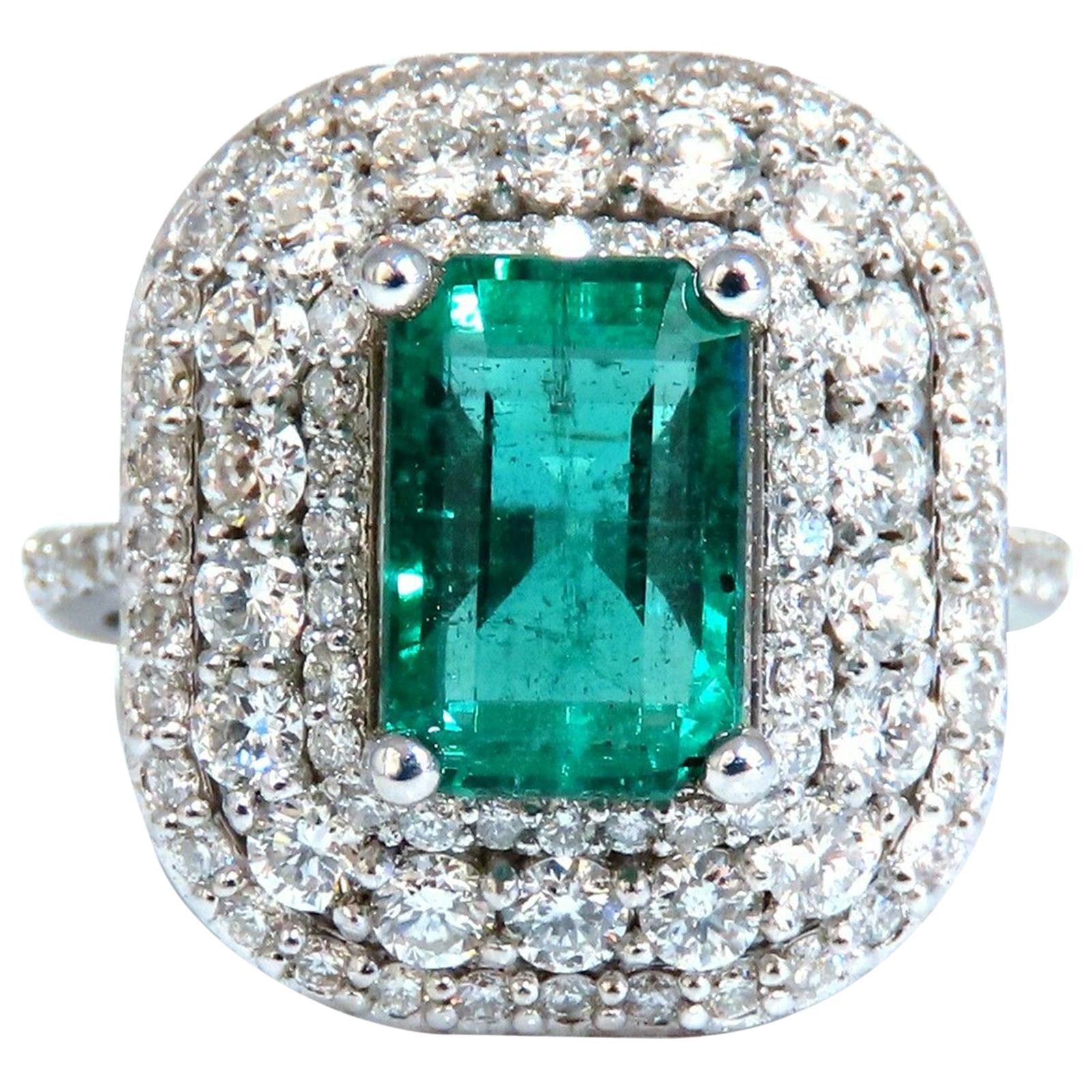 2.70 Carat Natural Emerald 2.10ct Diamonds Cluster Halo Ring 14kt Fine Select For Sale