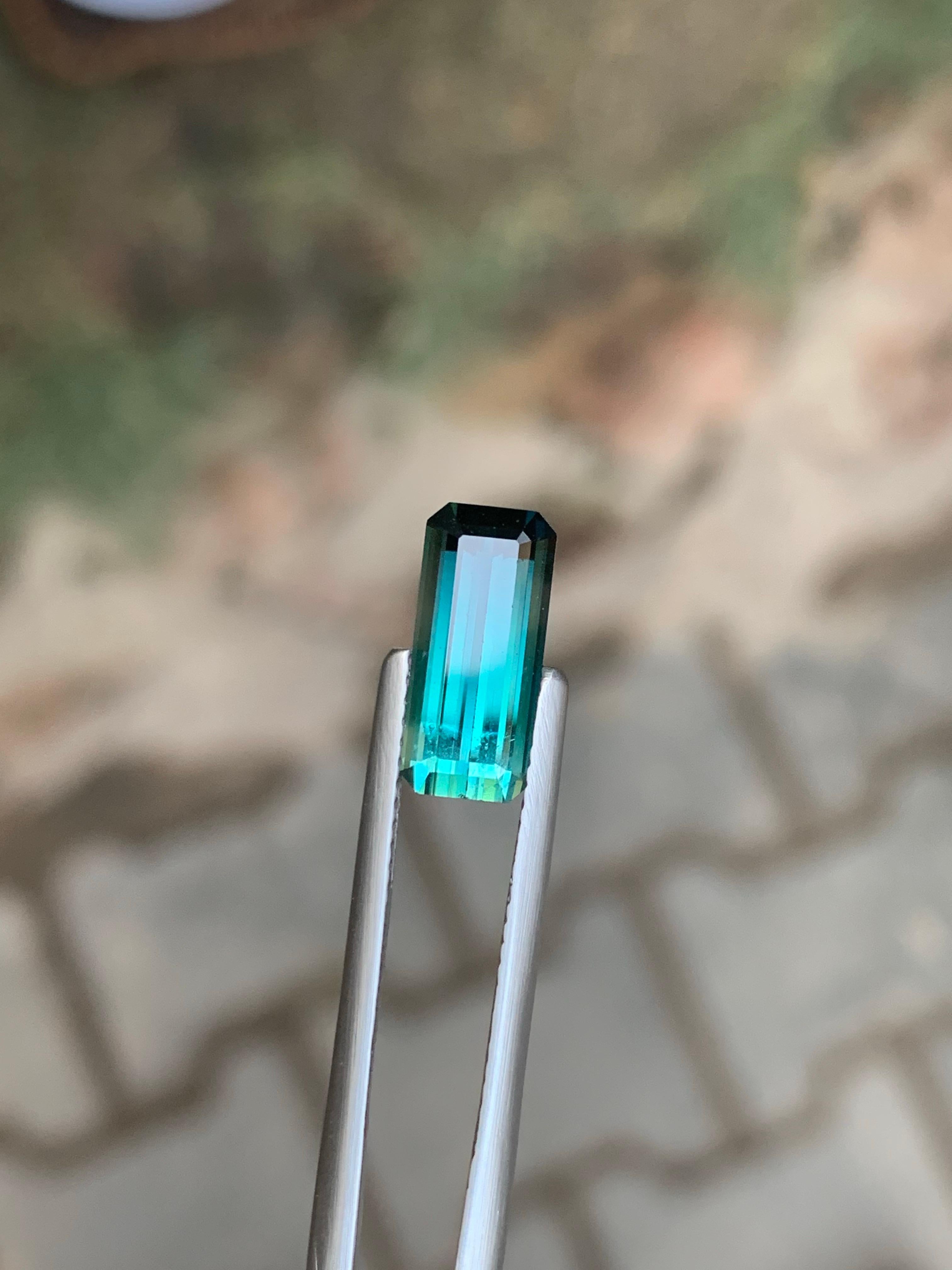 2.70 Carat Natural Loose Bi Colour Tourmaline Long Emerald Cut Gemstone (Tourmaline bicolore taille émeraude) en vente 5