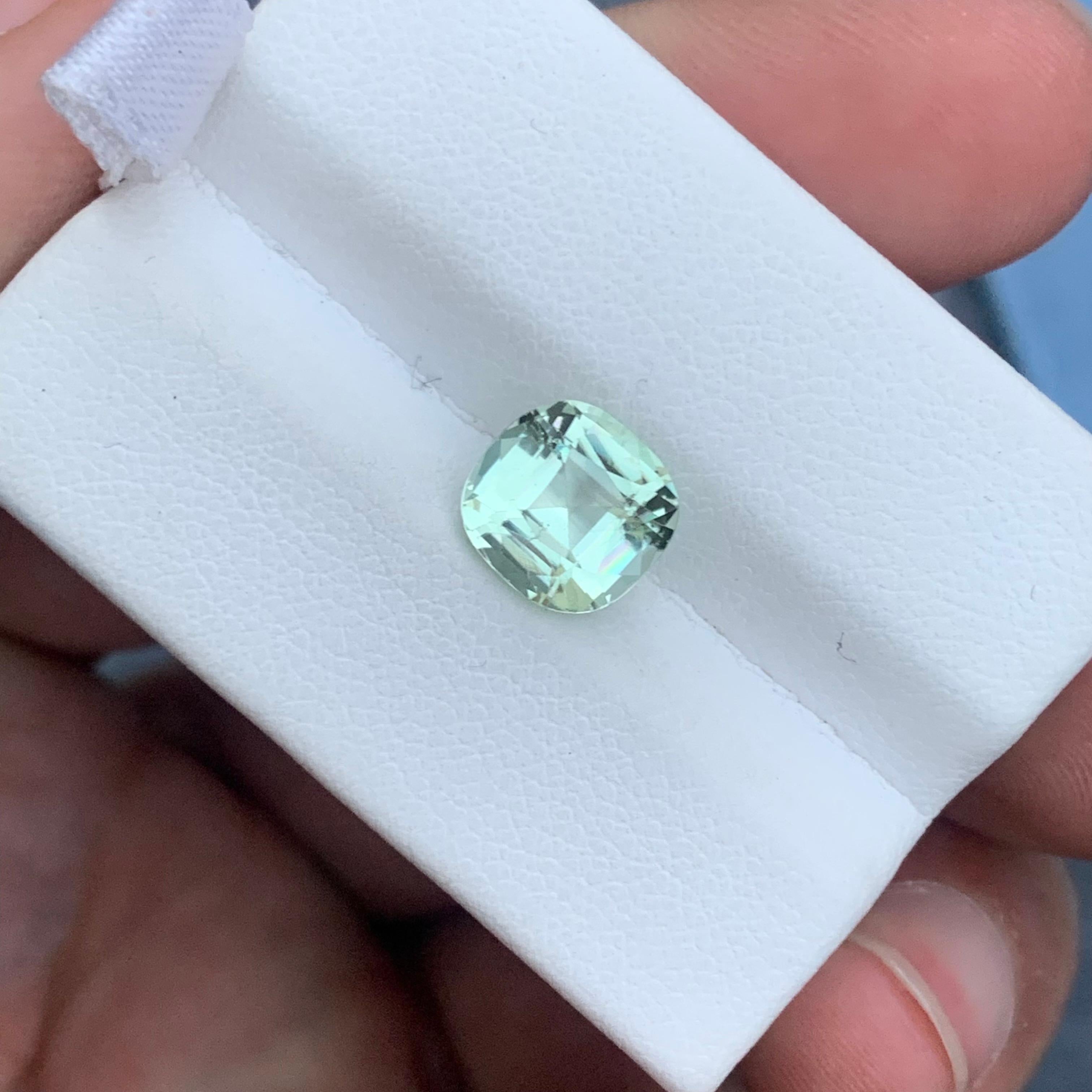 2.70 Carat Natural Loose Mint Green Tourmaline Cushion Shape From Afghan Mine For Sale 3