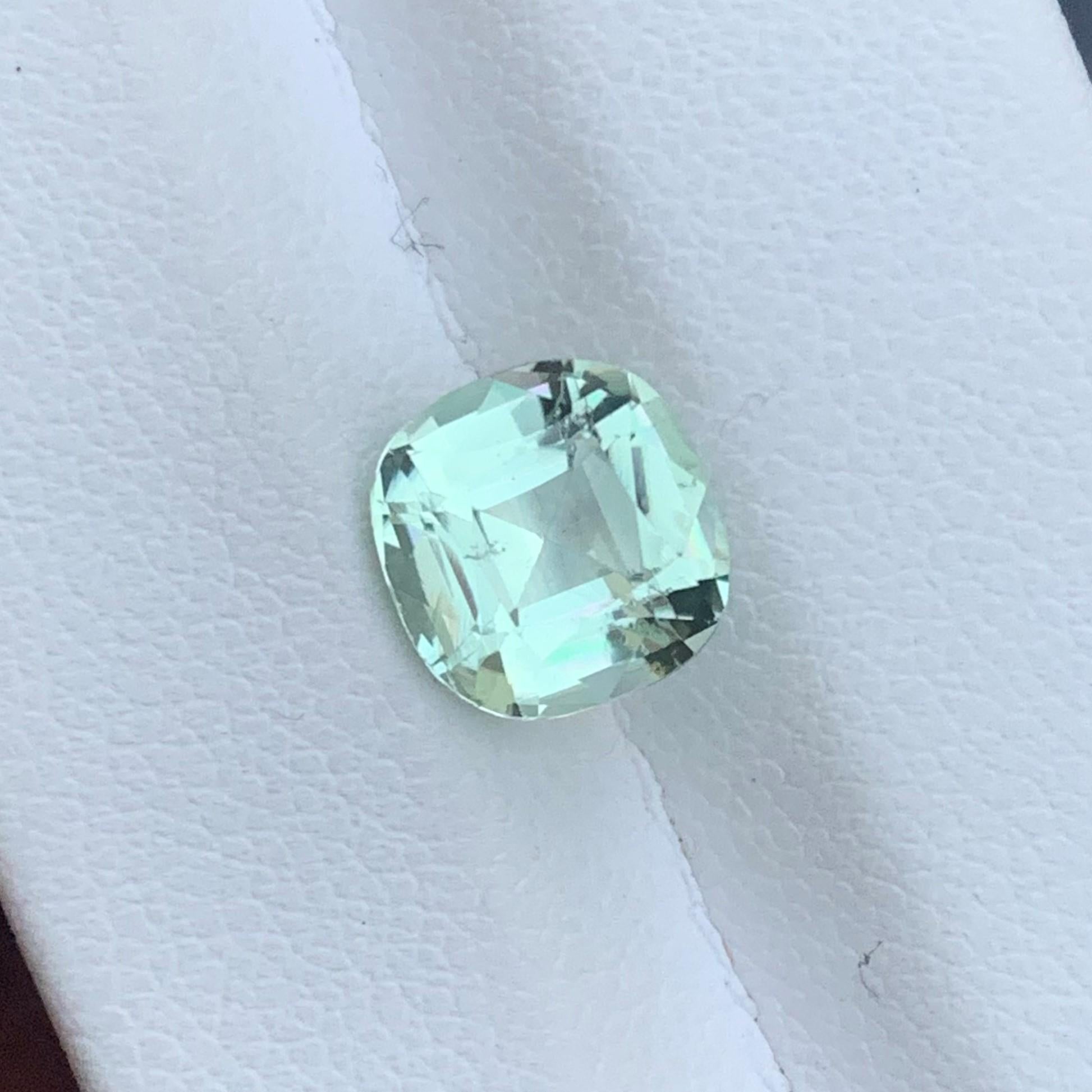 Gemstone Type : Tourmaline
Weight : 2.70 Carats
Dimensions : 8.8x8.5x5.6 Mm
Origin : Kunar Afghanistan
Clarity : SI
Shape: Cushion
Color: Mint Green
Certificate: On Demand
Basically, mint tourmalines are tourmalines with pastel hues of light green