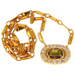 2.70 Carat Natural Orange Brown Sapphire Diamonds Necklace 18 Karat*