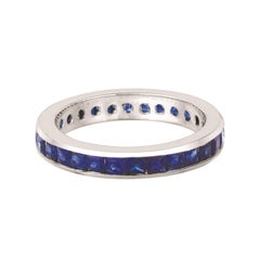 2.70 Carat Natural Princess Cut Sapphire Eternity Band Ring 14 Karat White Gold