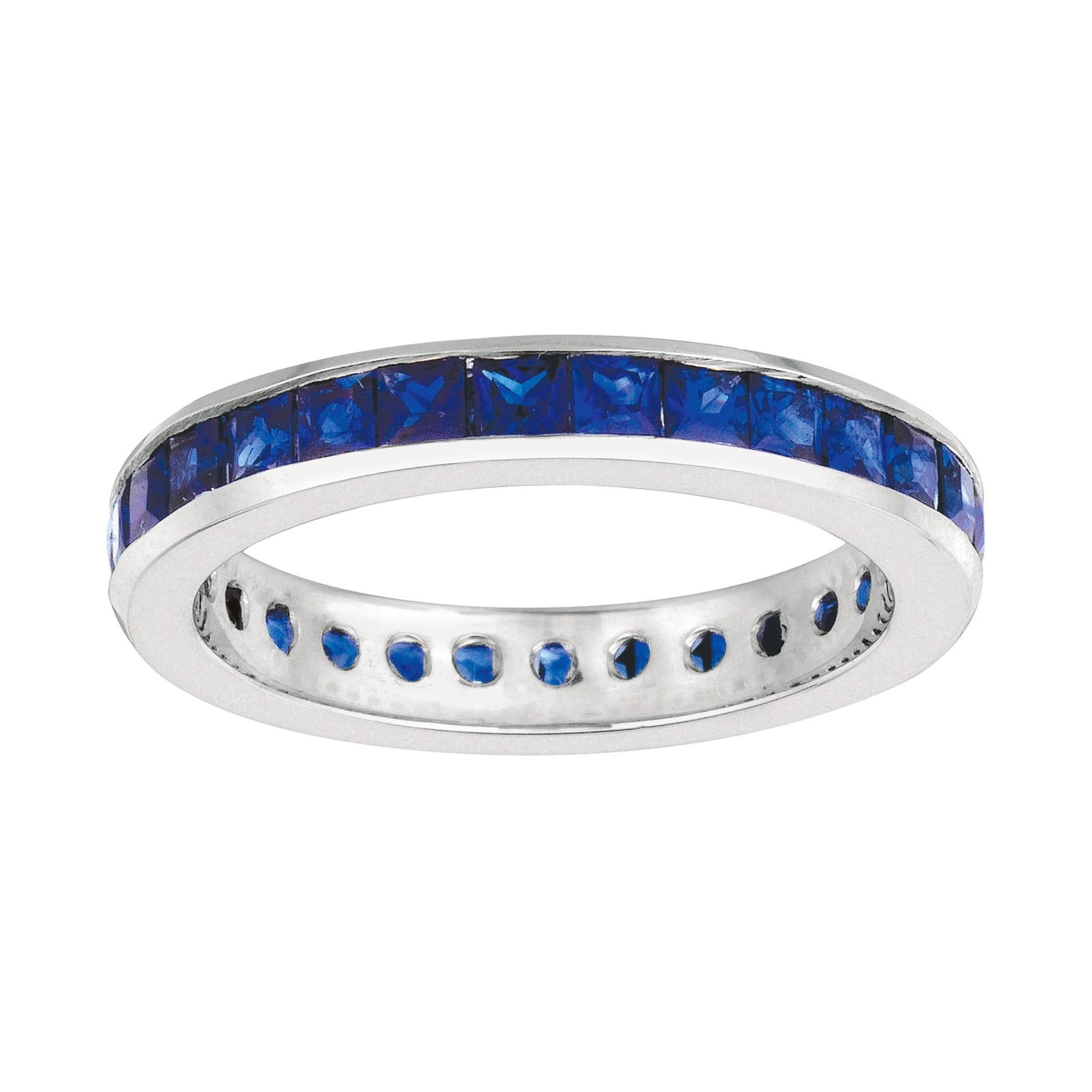 For Sale:  2.70 Carat Natural Princess Cut Sapphire Eternity Band Ring 14 Karat White Gold