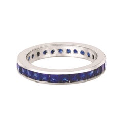 2.70 Carat Natural Princess Cut Sapphire Eternity Band Ring 14 Karat White Gold