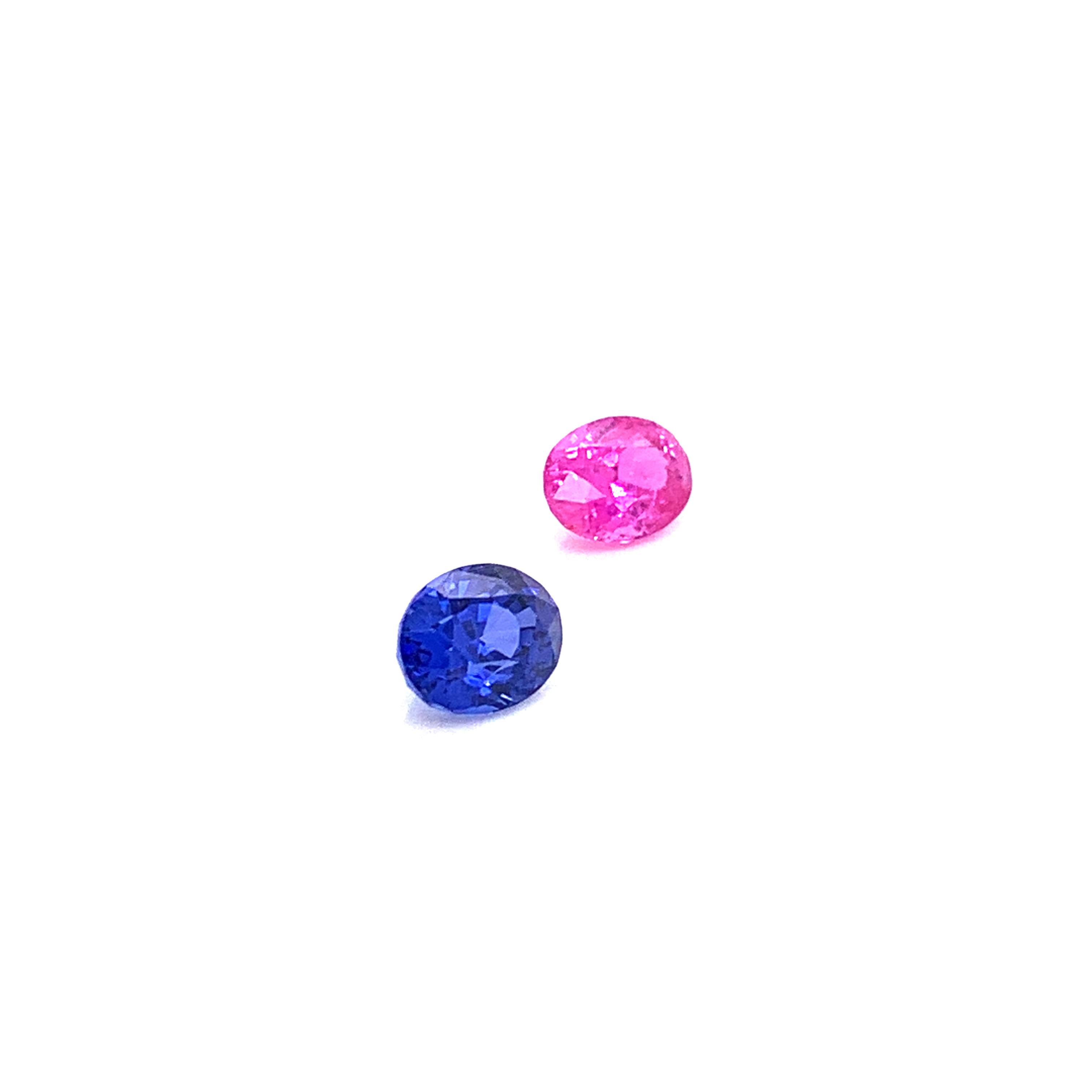 Contemporary 2.70 Carat Oval Shaped Blue and Pink Sapphire, Pair For Sale