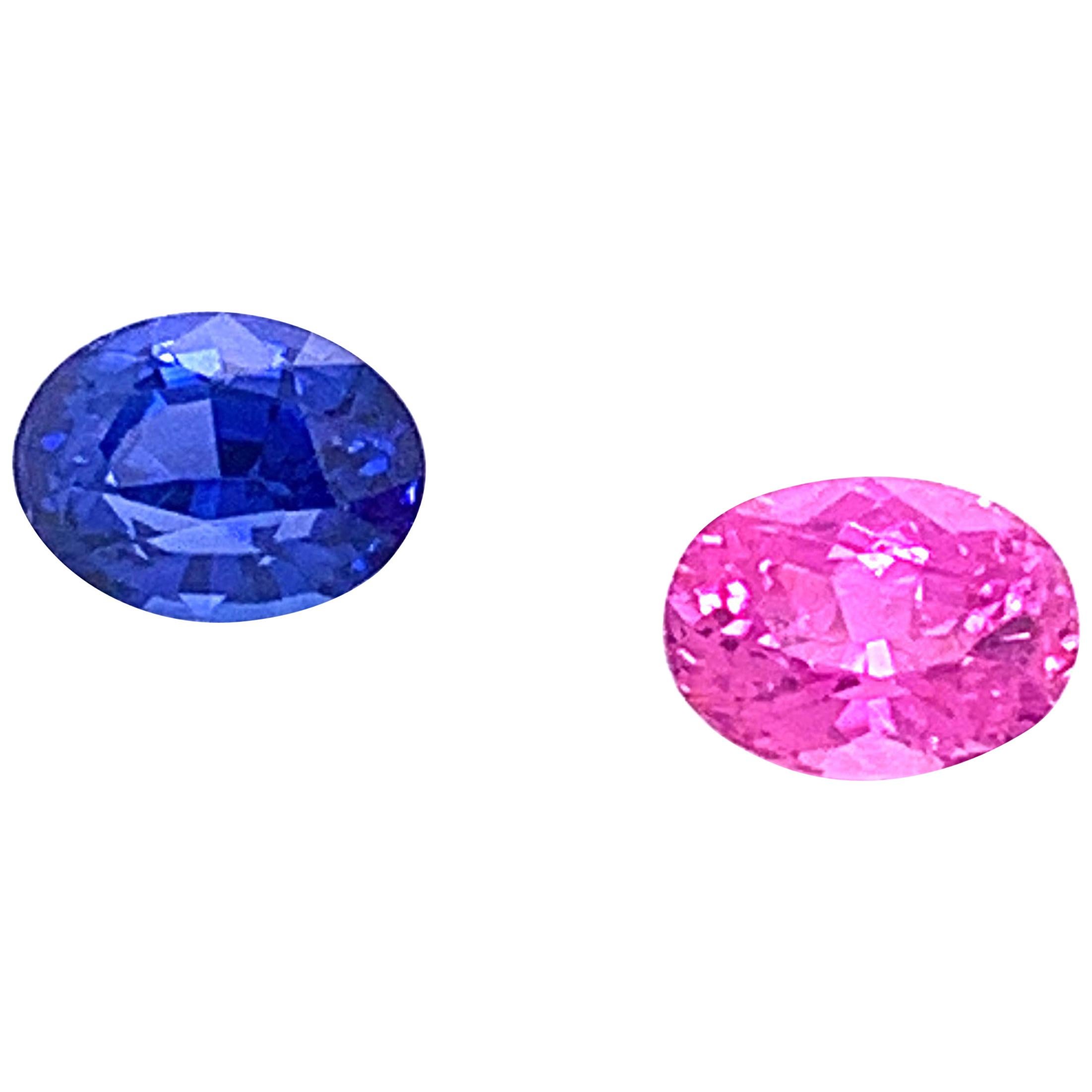 2.70 Carat Oval Shaped Blue and Pink Sapphire, Pair For Sale
