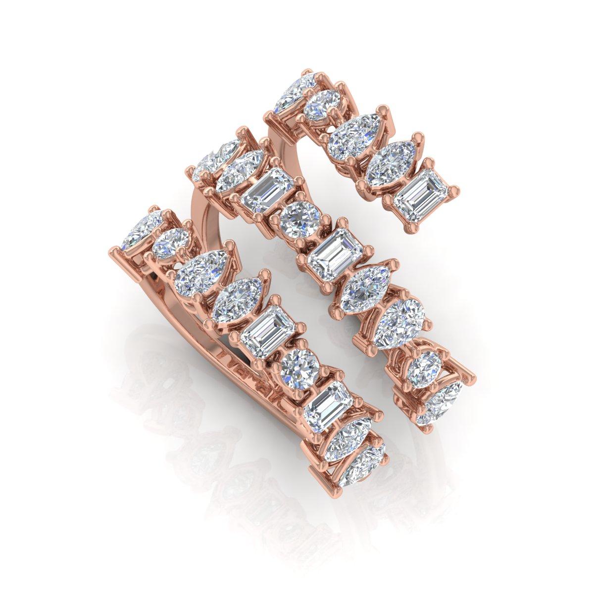 For Sale:  2.70 Carat Pear Baguette Diamond Wrap Ring Solid 18k Rose Gold Handmade Jewelry 7