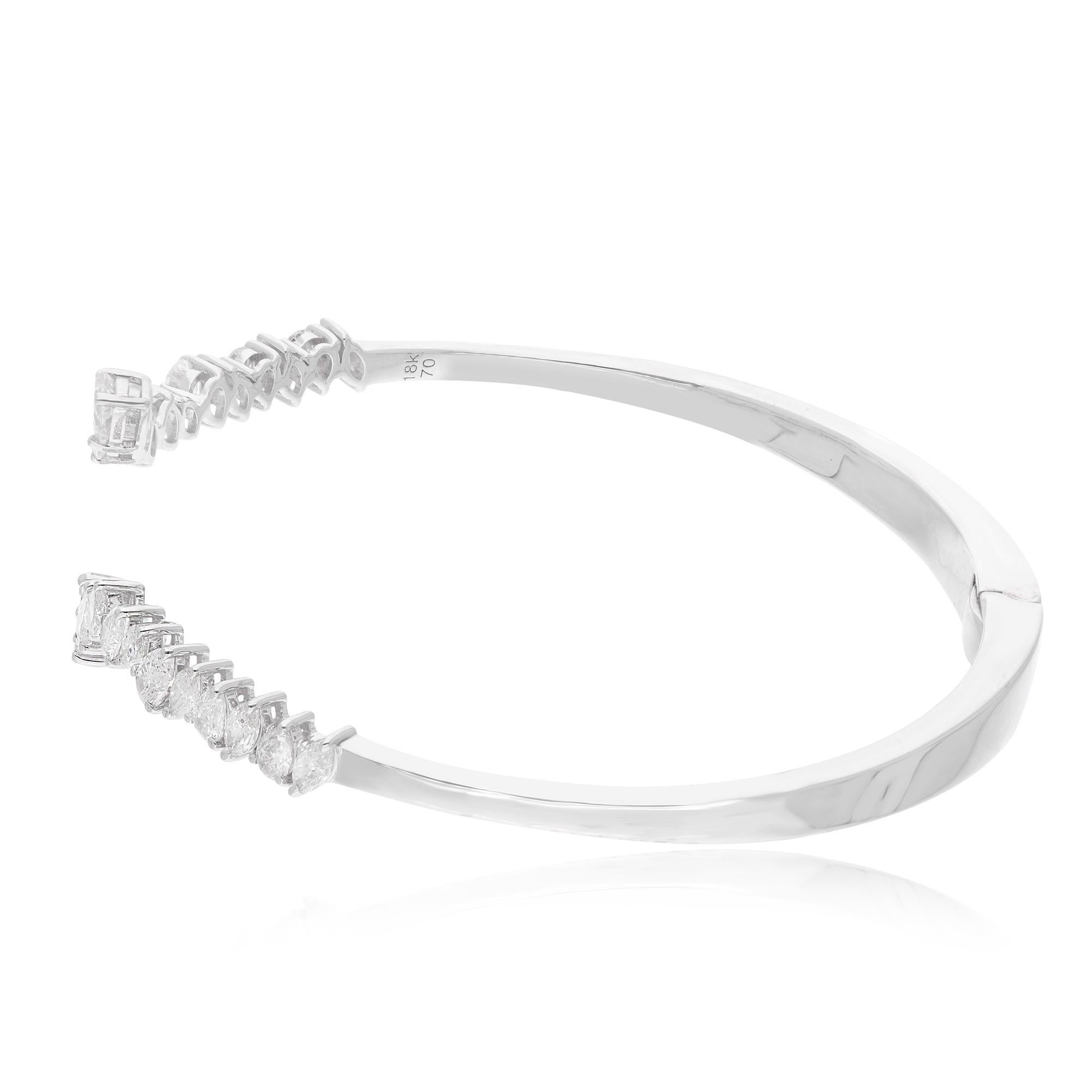 Modern 2.70 Carat Pear Diamond Cuff Wrap Bangle Bracelet 18 Karat White Gold Jewelry For Sale