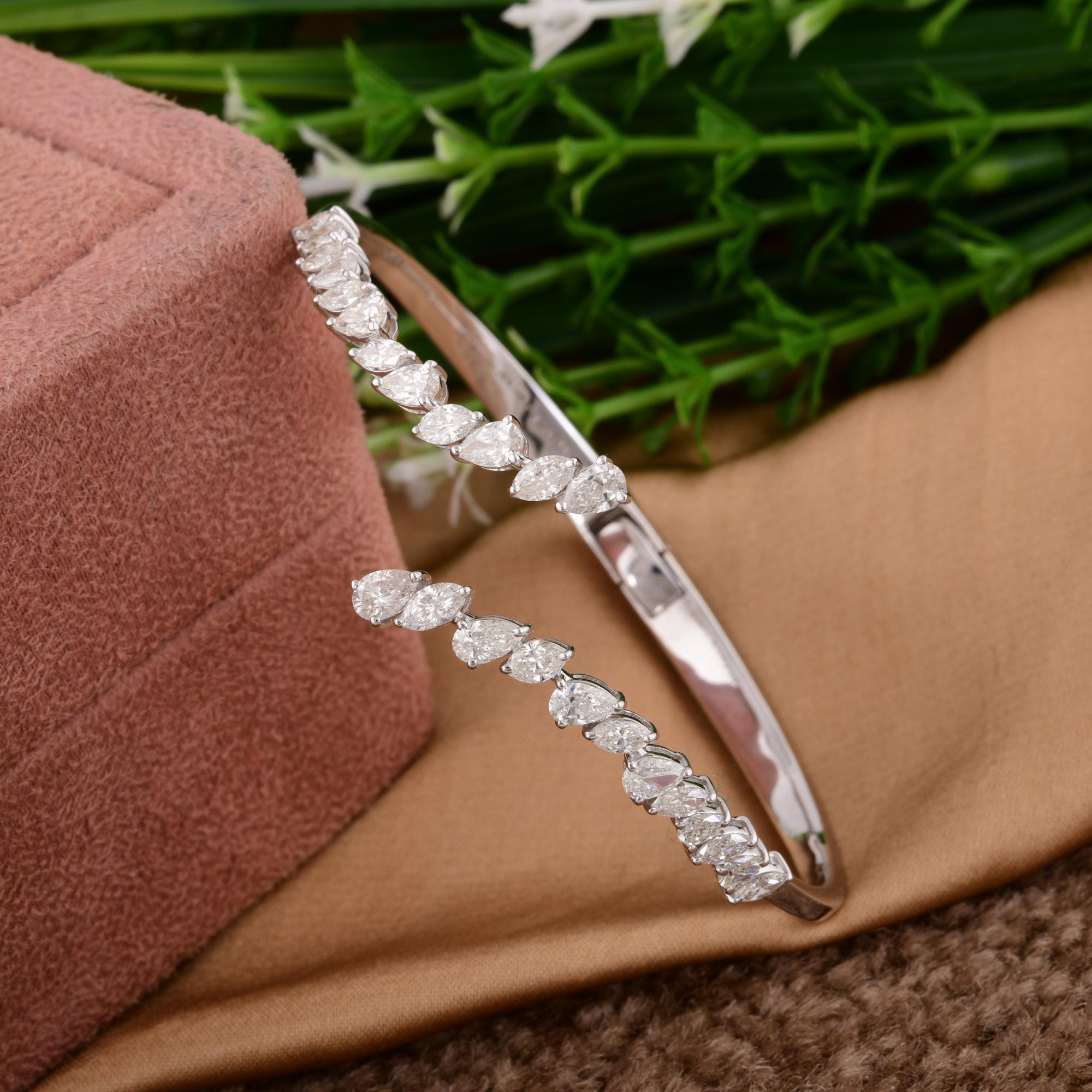Women's 2.70 Carat Pear Diamond Cuff Wrap Bangle Bracelet 18 Karat White Gold Jewelry For Sale