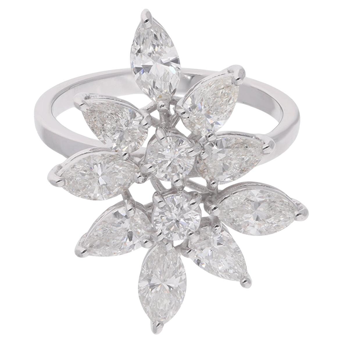 Bague en or blanc 18 carats faite à la main avec diamants ronds taille poire marquise de 2,70 carats
