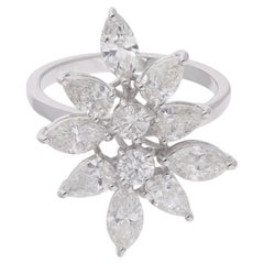 Bague en or blanc 18 carats faite à la main avec diamants ronds taille poire marquise de 2,70 carats